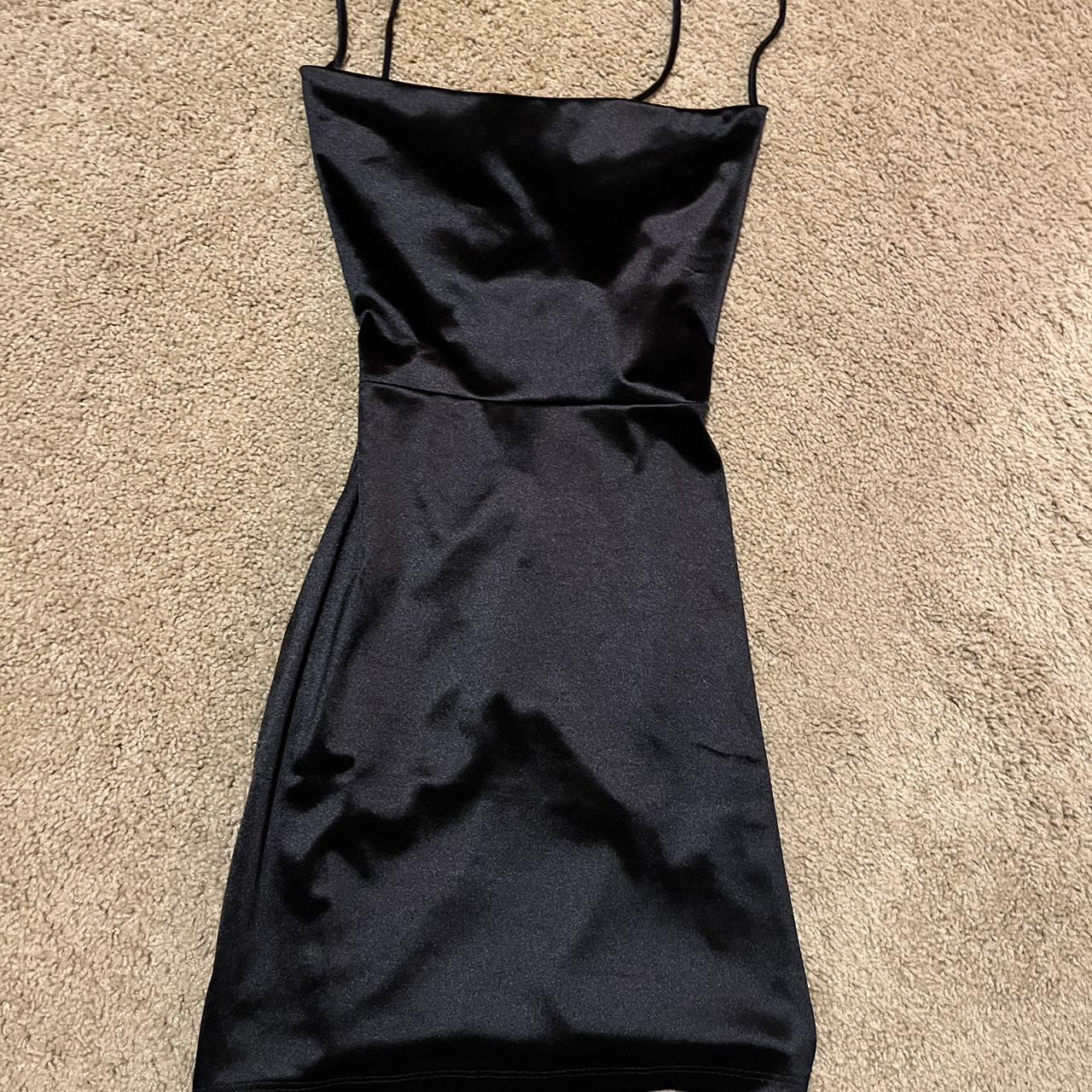 Windsor black mini hoco dress tied back scrunch size... - Depop