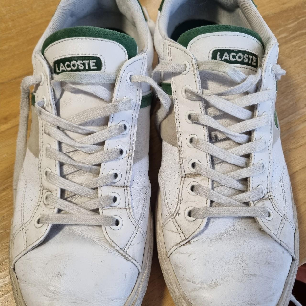 White and green lacoste sneakers. Size US 10 Worn... - Depop