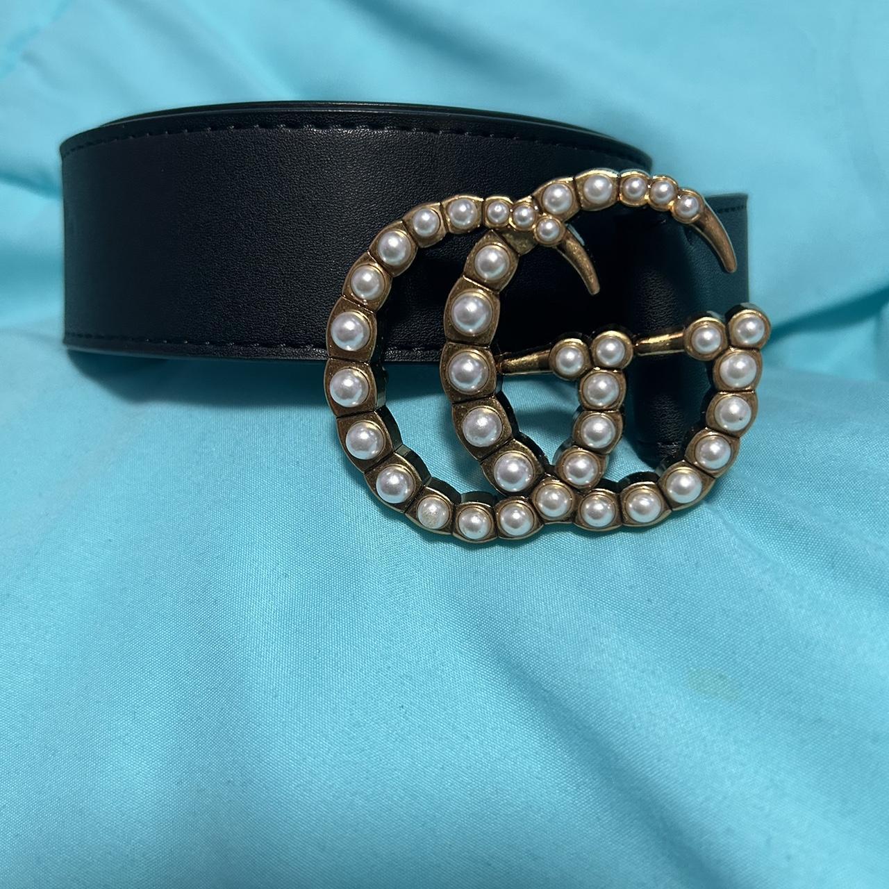 Gucci leather belt hotsell with pearl double g