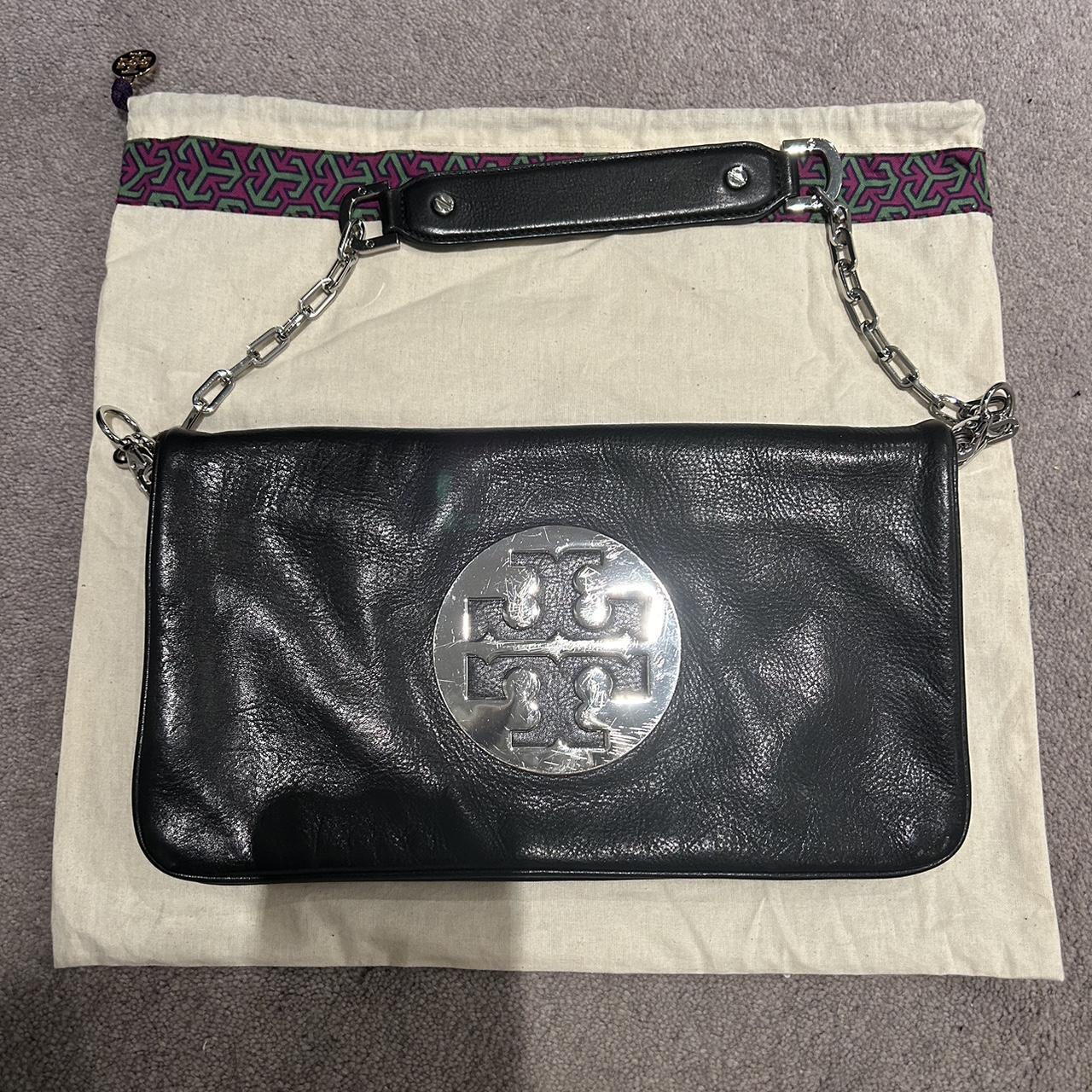 Tory Burch Black Silver sold Logo Clutch