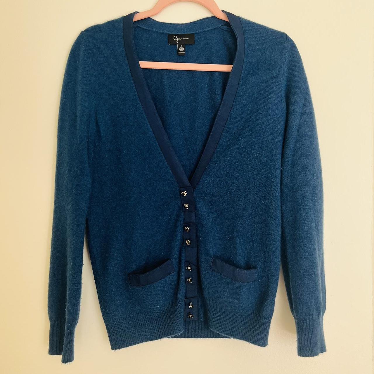 Aqua 100% Cashmere Cardigan Rhinestone Buttons... - Depop