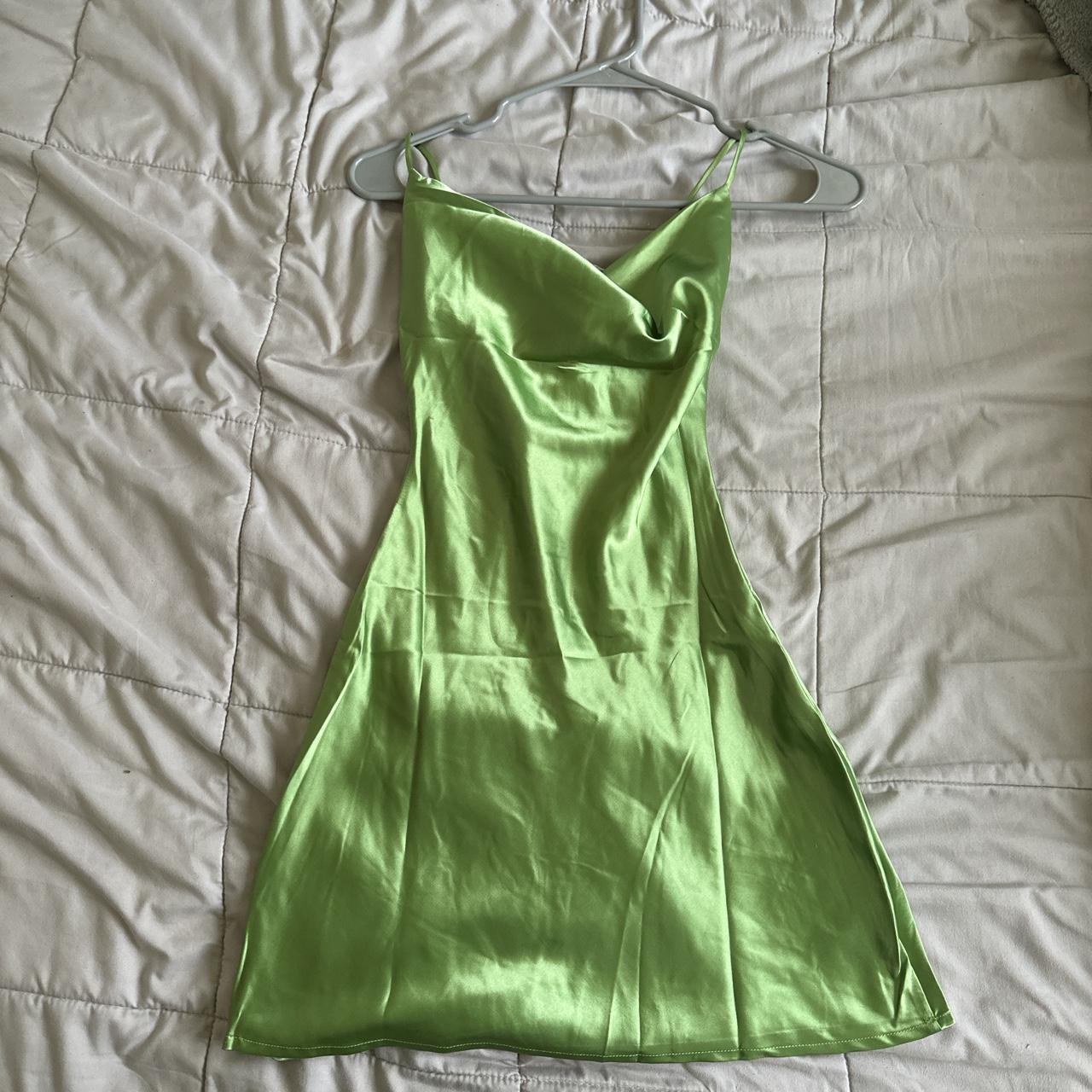 Princess Polly green satin dress set matching button... - Depop