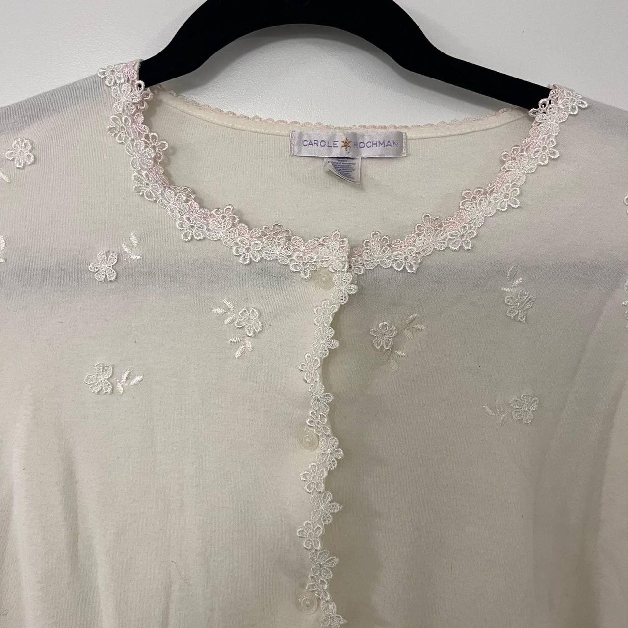 Carole Hochman Women's White Floral Long Sleeve Lace - Depop