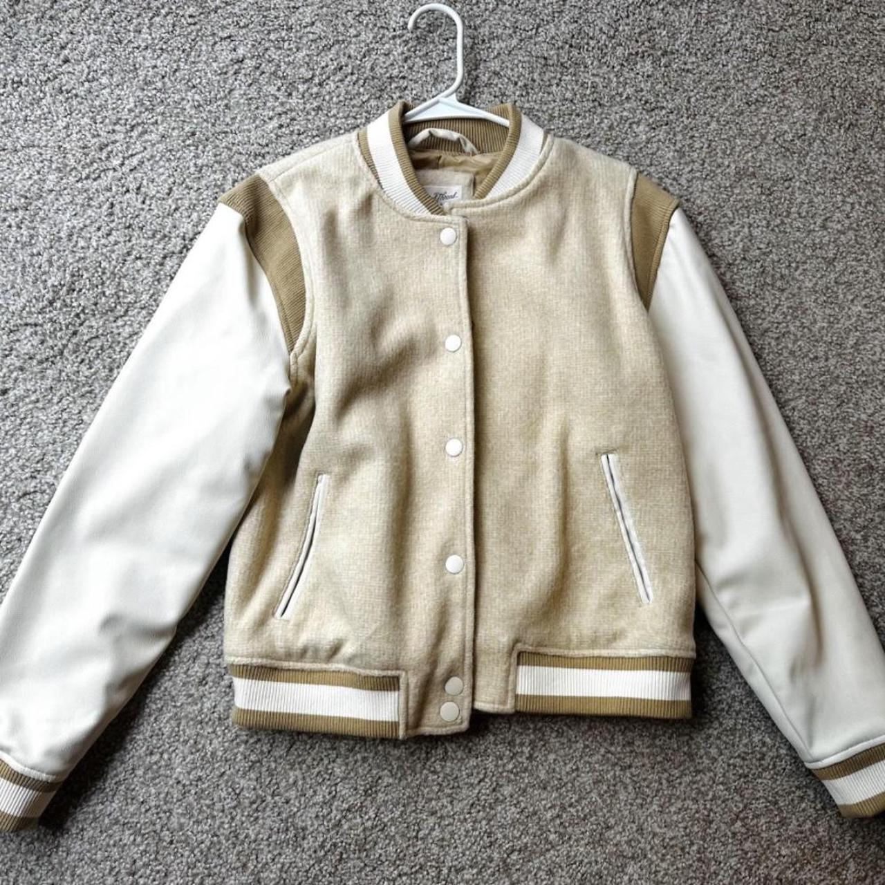 Universal Thread Women's Varsity Jacket - Cream/G… - image 1