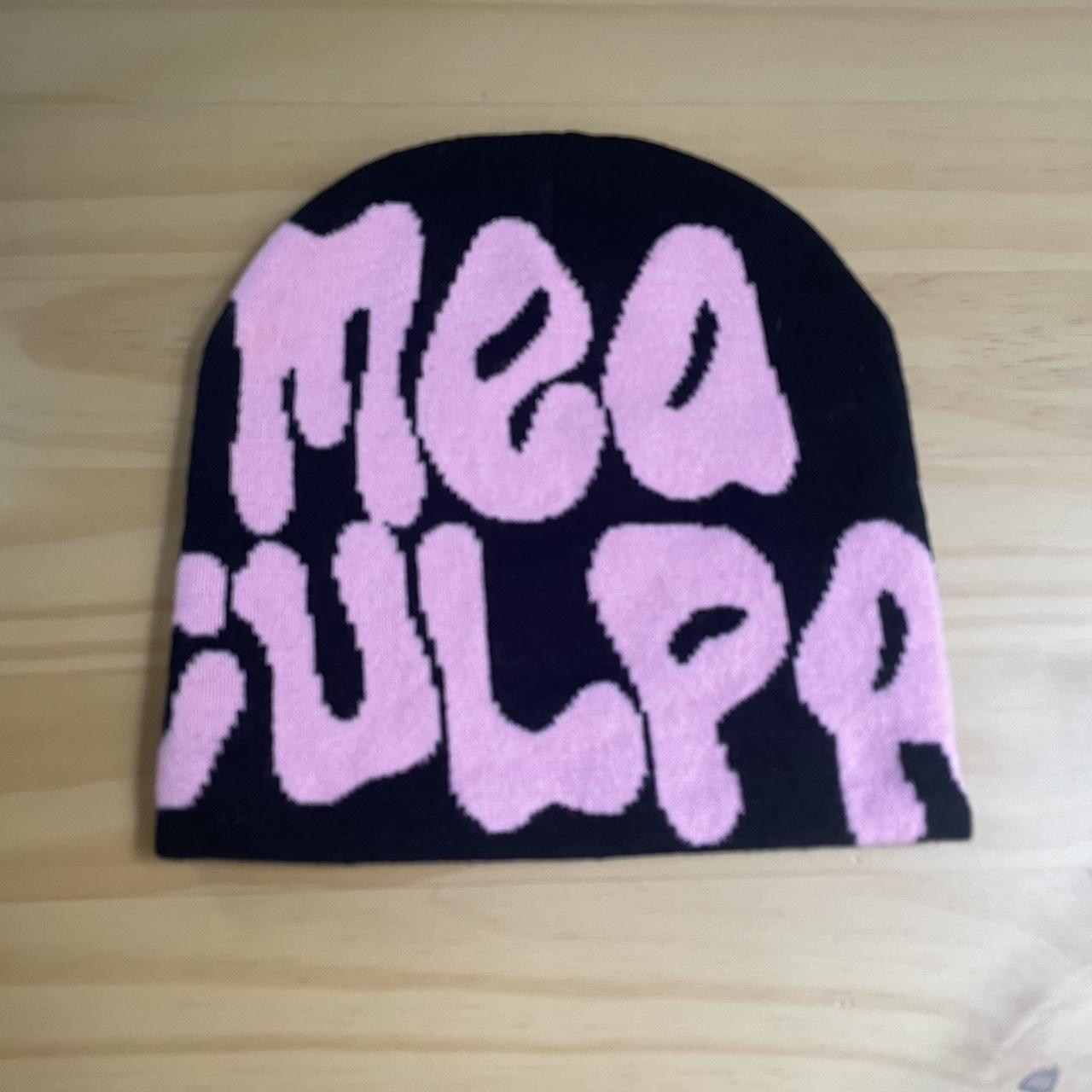 Mea Culpa beanie, pink lettering, great condition - Depop