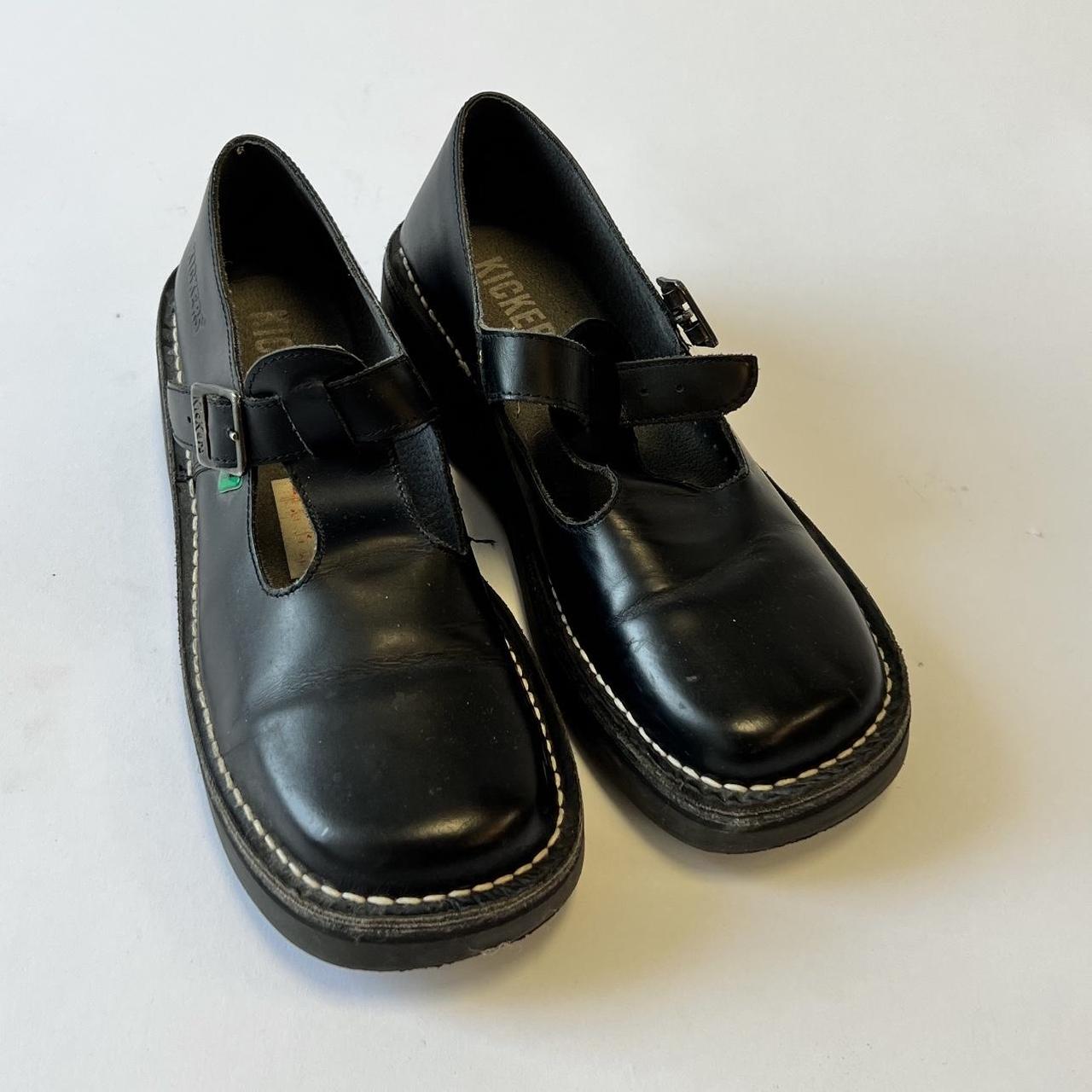 Vintage black leather Mary Janes Kickers with buckle... Depop