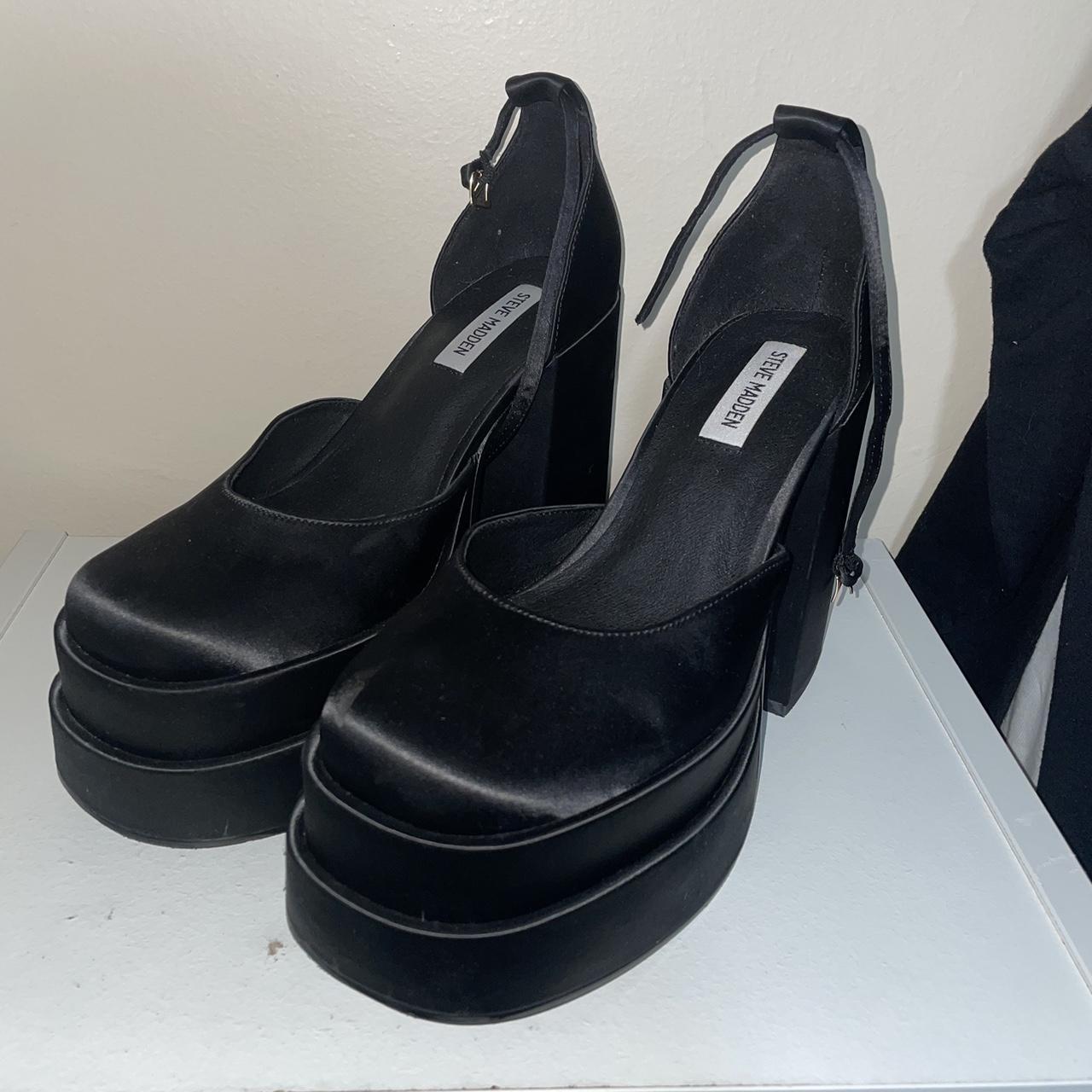 Steve Madden Charlize Black Satin Block Platform... - Depop