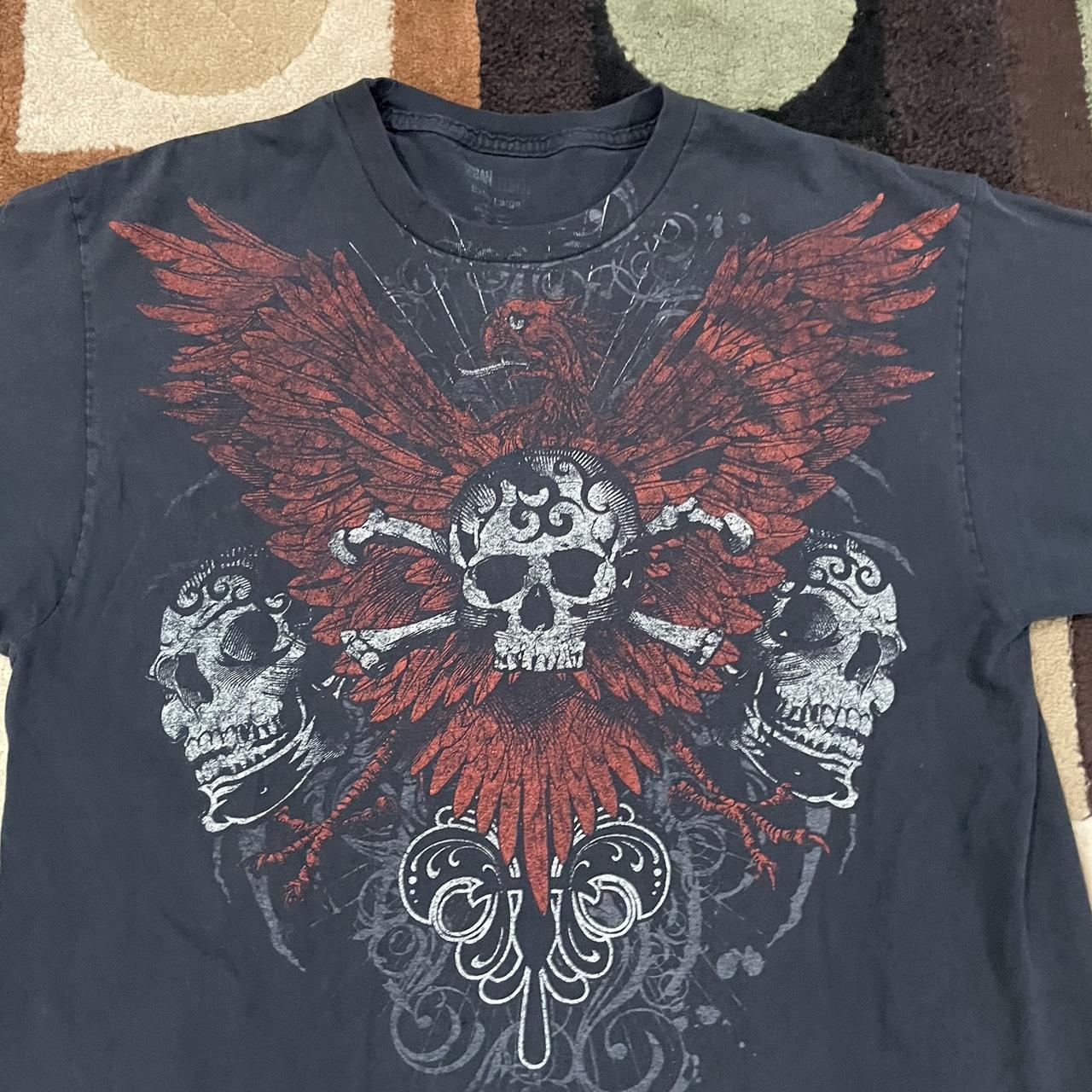 vintage y2k affliction style skull t shirt, crazy