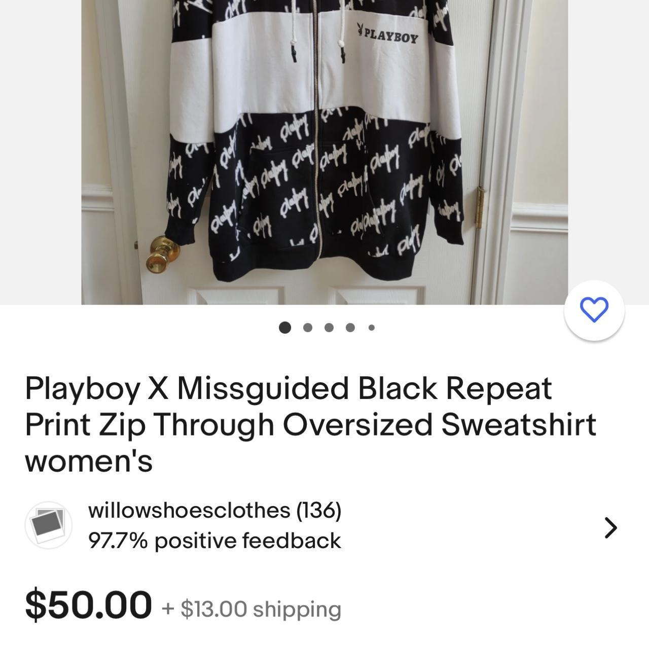 Playboy x missguided black repeat online print zip through oversized sweatshirt