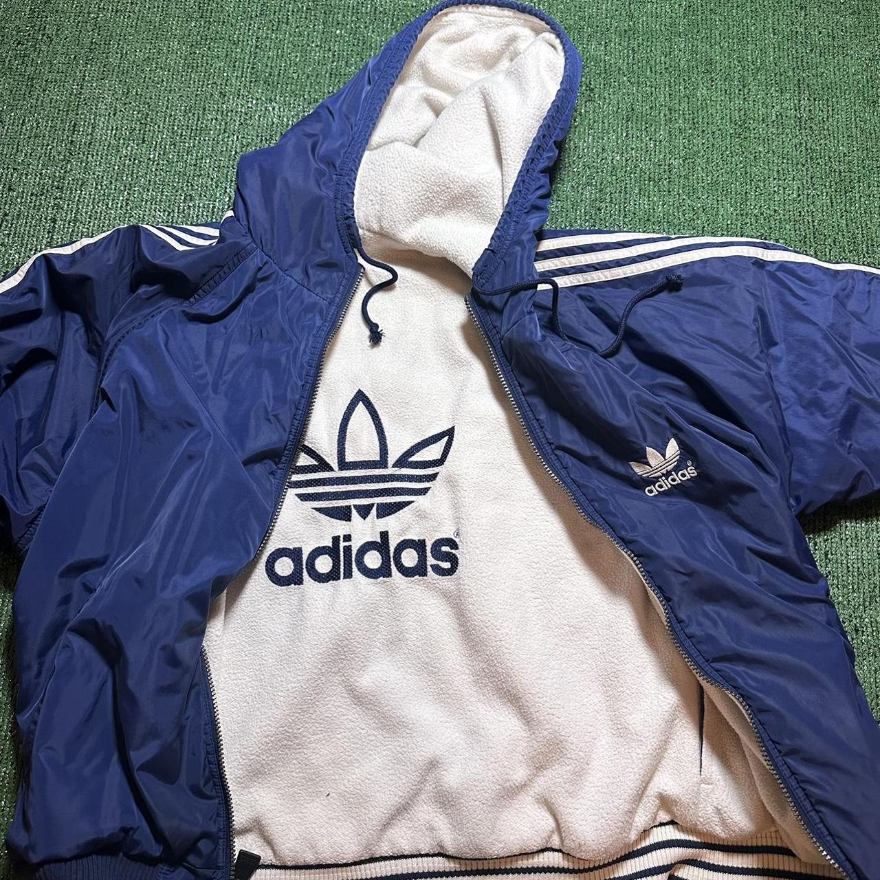 Adidas Men's Cream and Navy Jacket | Depop