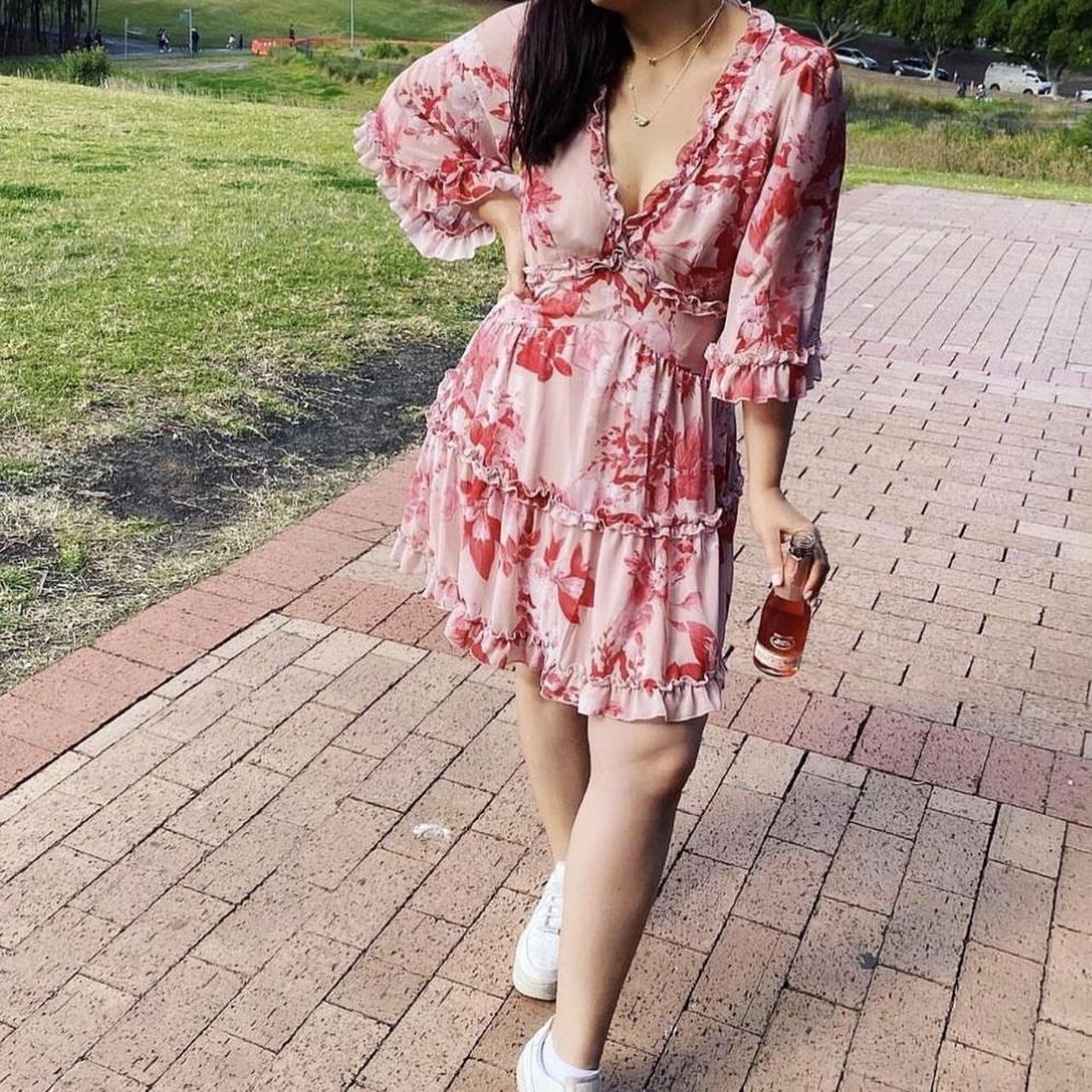 Pink floral dress Dotti Size 10 Worn once... Depop