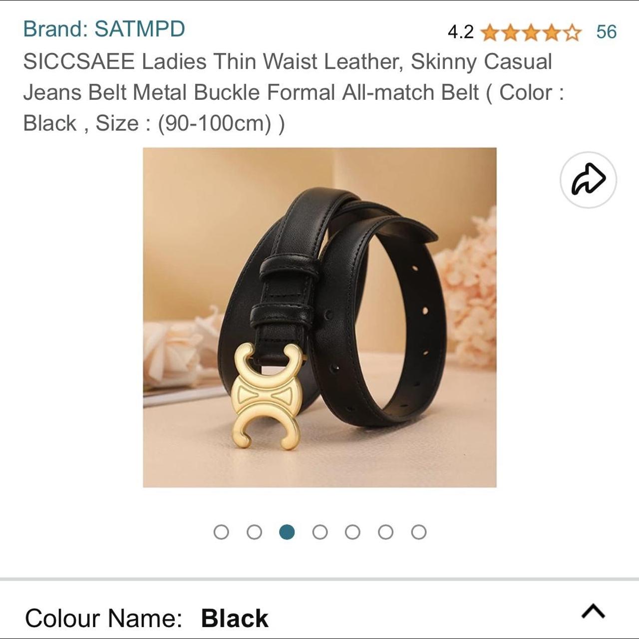 Black leather belt with gold buckle. 90-100cm or... - Depop