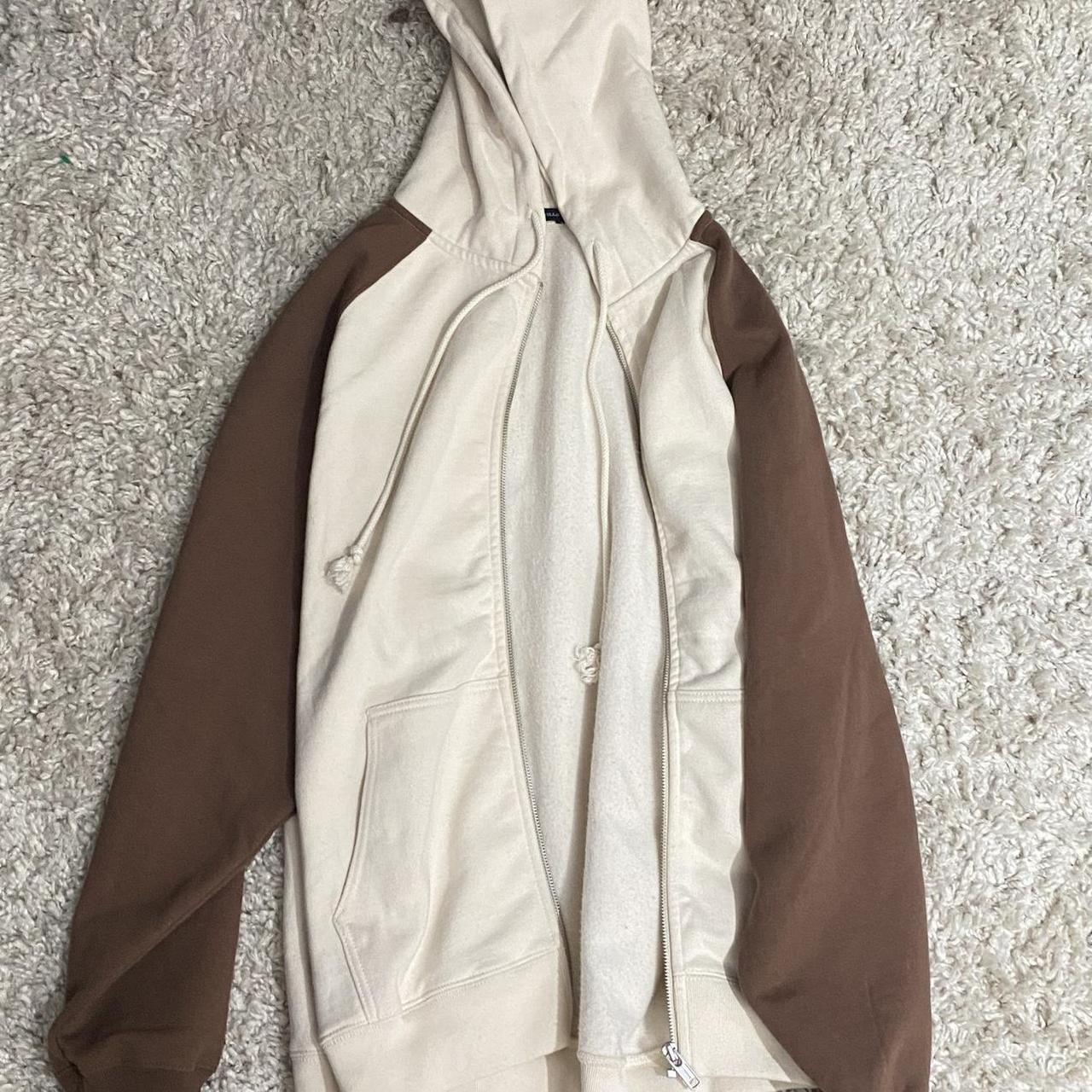 colorblocked cream and brown brandy christy hoodie!... Depop