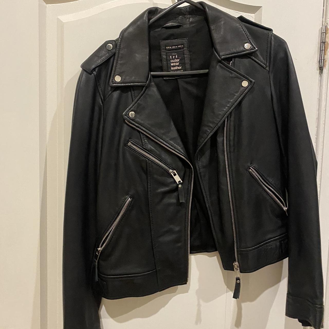 Genuine leather jacket Zara size 10 - Depop
