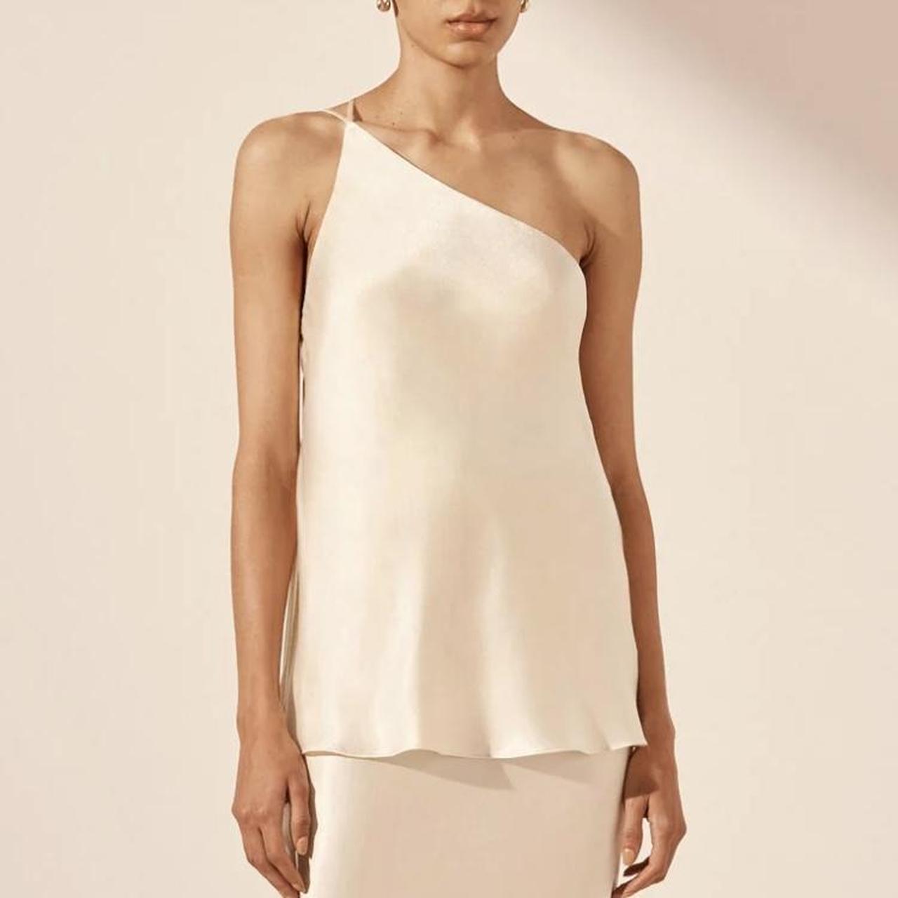 La Lune One Shoulder Cowl Back Top Cream,
