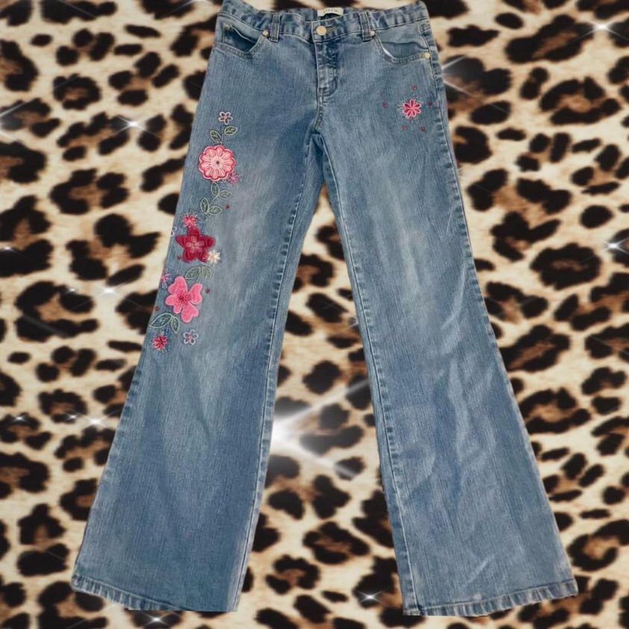 Y2K jeans with beautiful floral details and has... - Depop