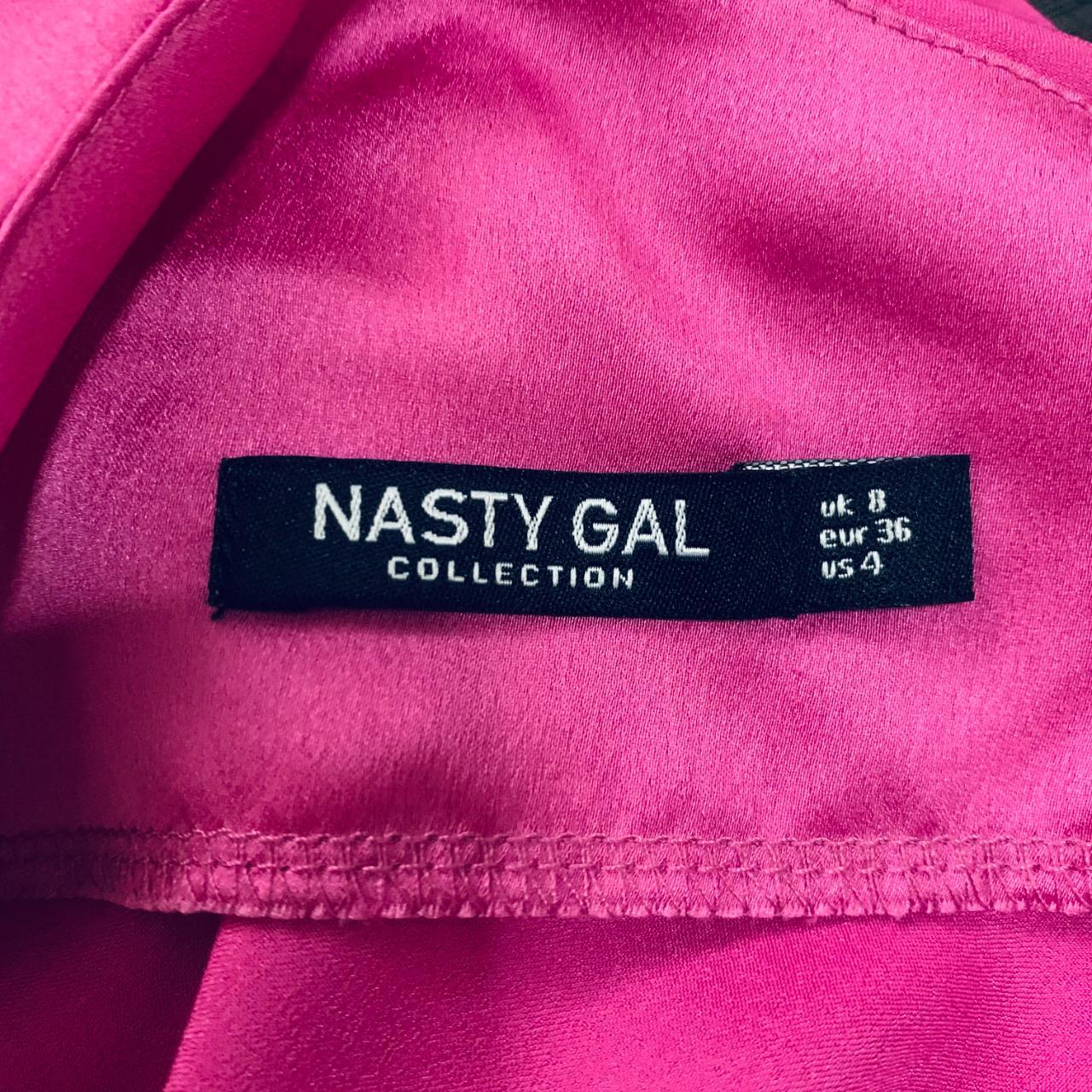 Nasty Gal Barbie Pink One-Shoulder Satin Dress Shirt... - Depop