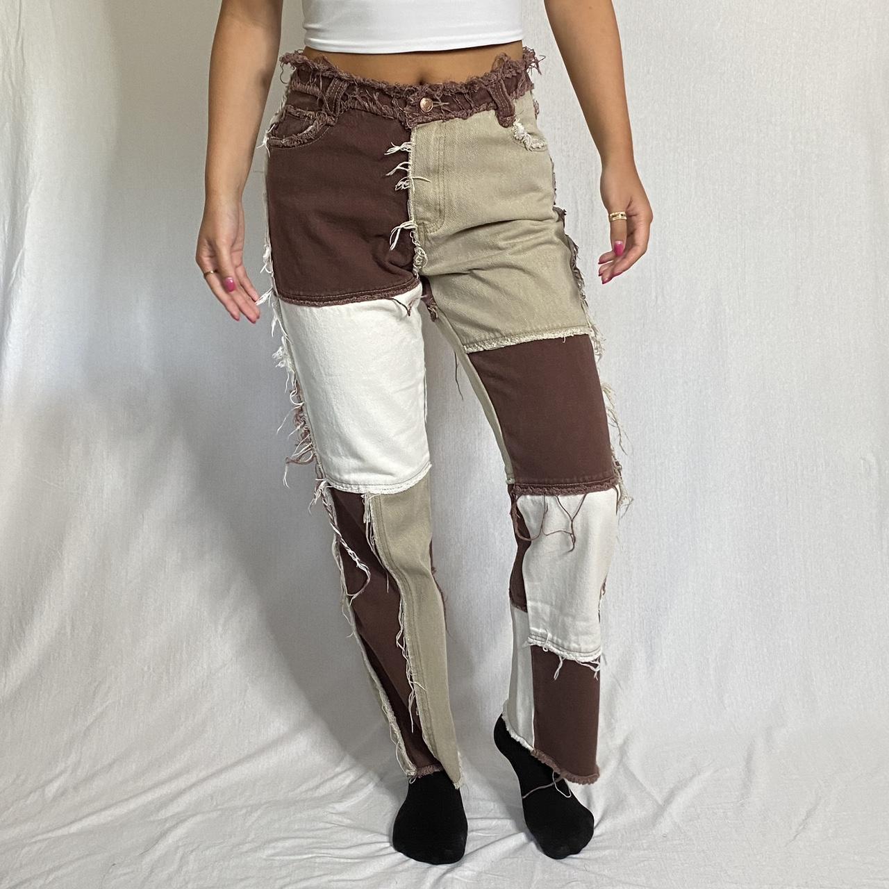 Store jaded london brown patchwork boyfriend jeans