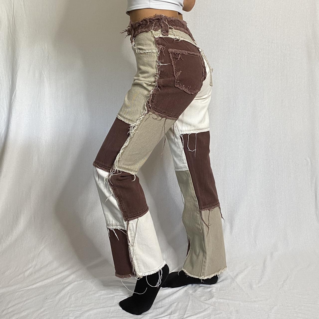 Brown Patchwork Denim Boyfriend Jeans