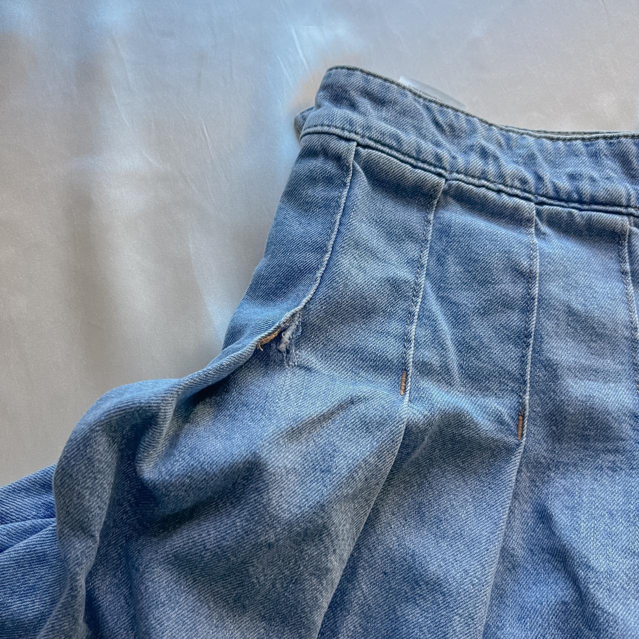 mini light wash pleated denim skirt from H&M’s... - Depop