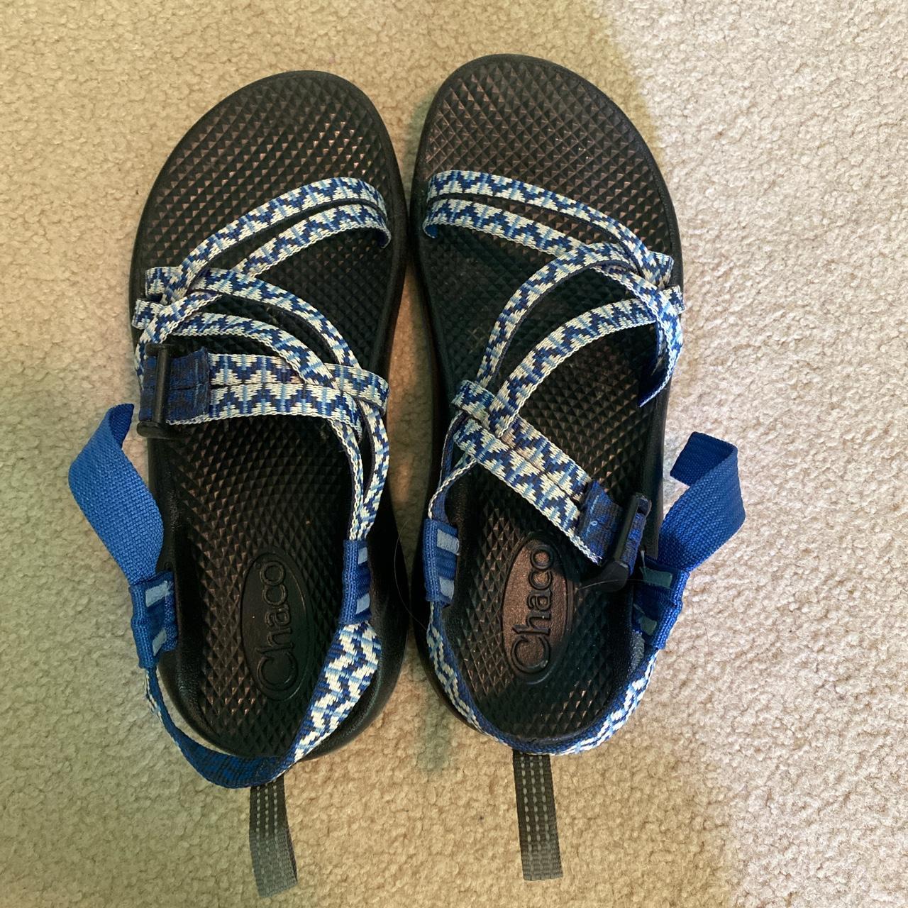 Blue and white chevron Chacos Fit like a women s Depop