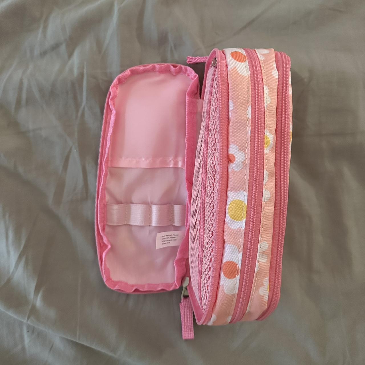 Yoobi Triple Zip Pencil Pouch Pink White & Yellow... Depop