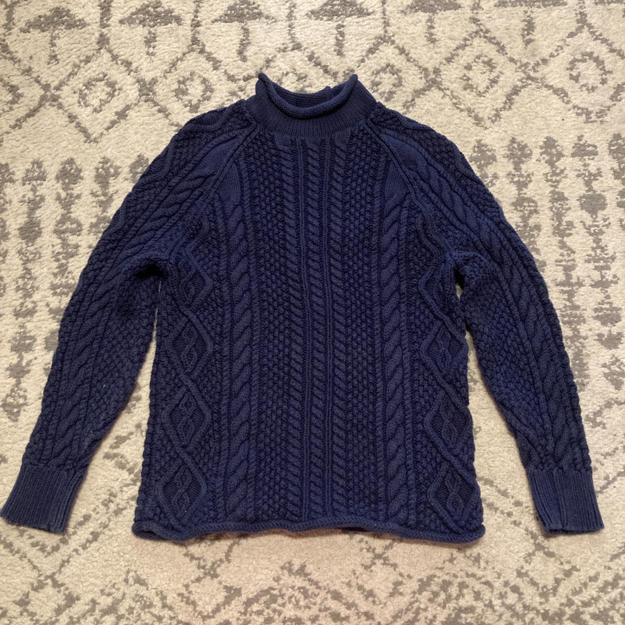 J. Crew 1988 Rollneck Sweater Cable Knit Cotton Navy | Depop