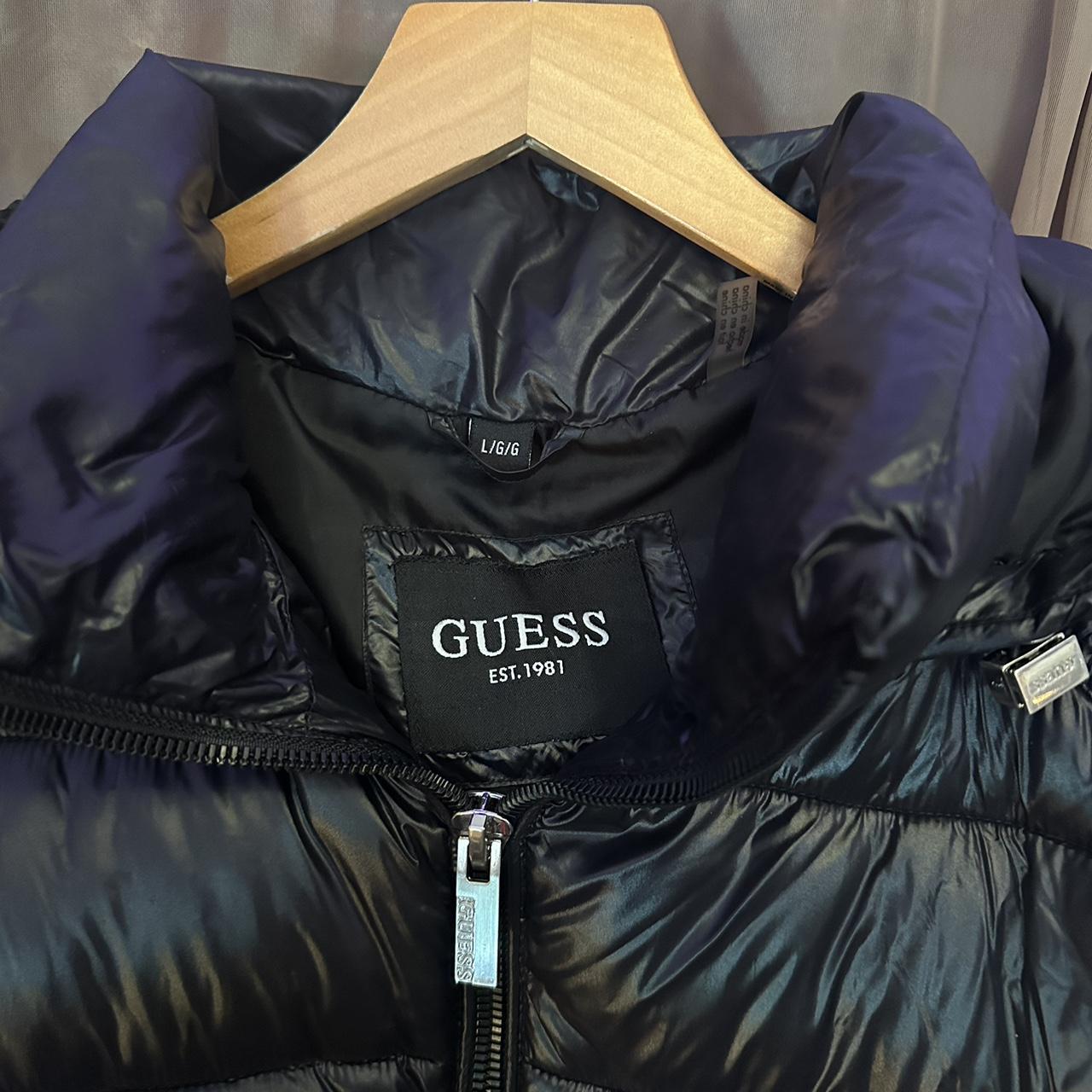 Women’s black Guess puffer coat Size L guess... Depop