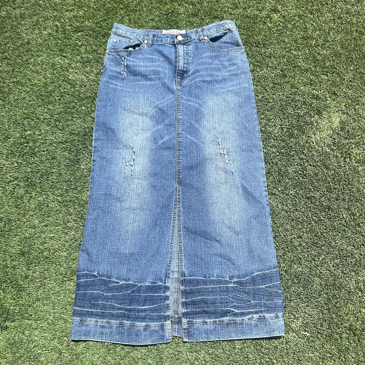 low rise denim skirt size 13 waist 32” length top... Depop