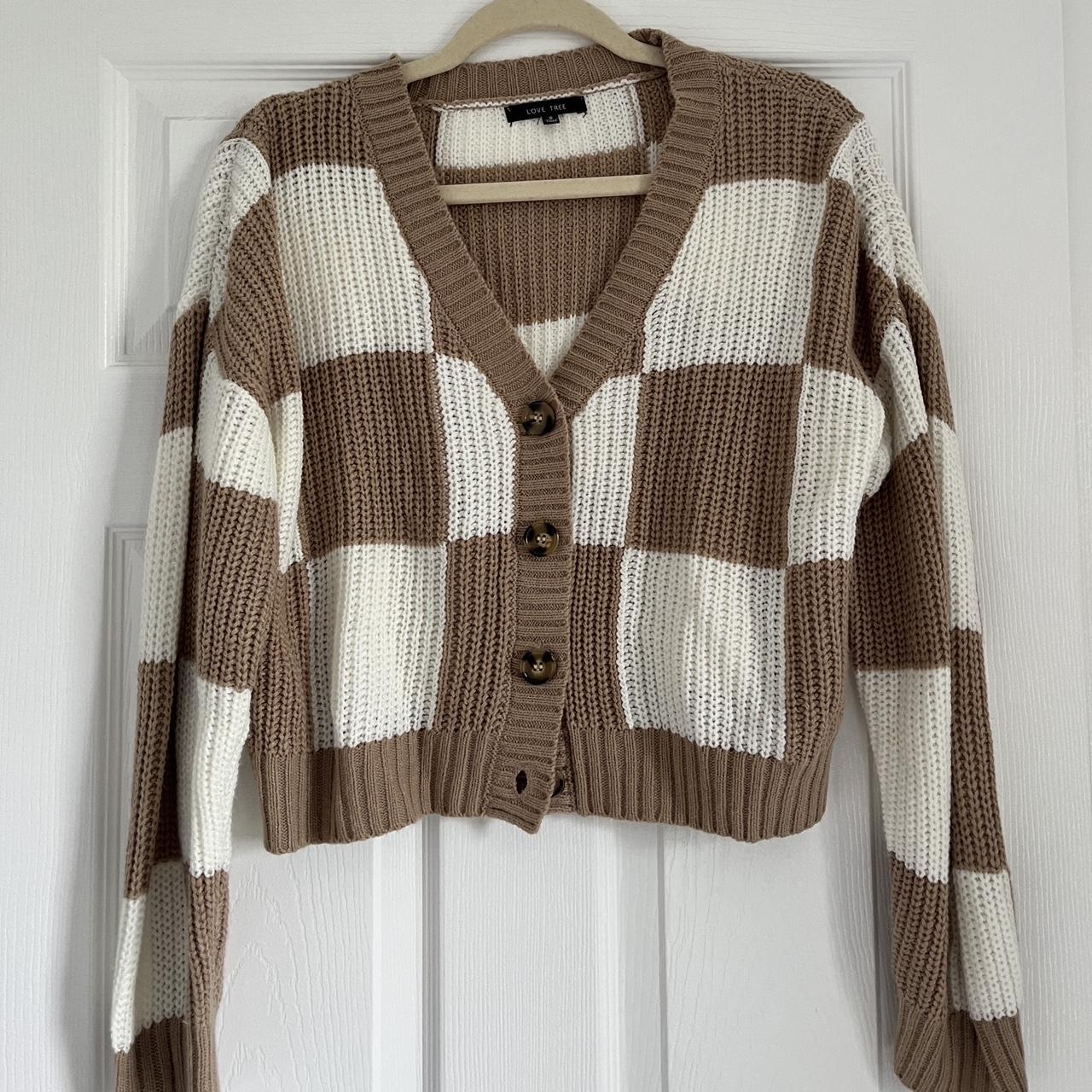 Women's Cream and Brown Cardigan | Depop