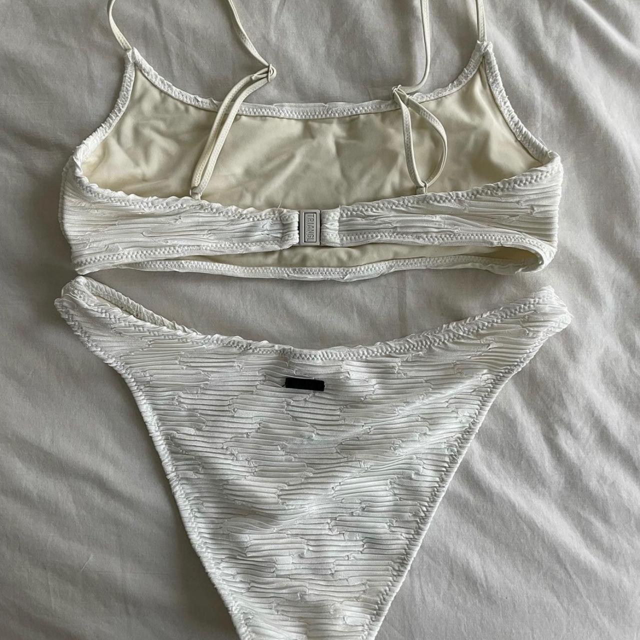 White Texture Triangl Bikini Set Worn Once Size L... - Depop