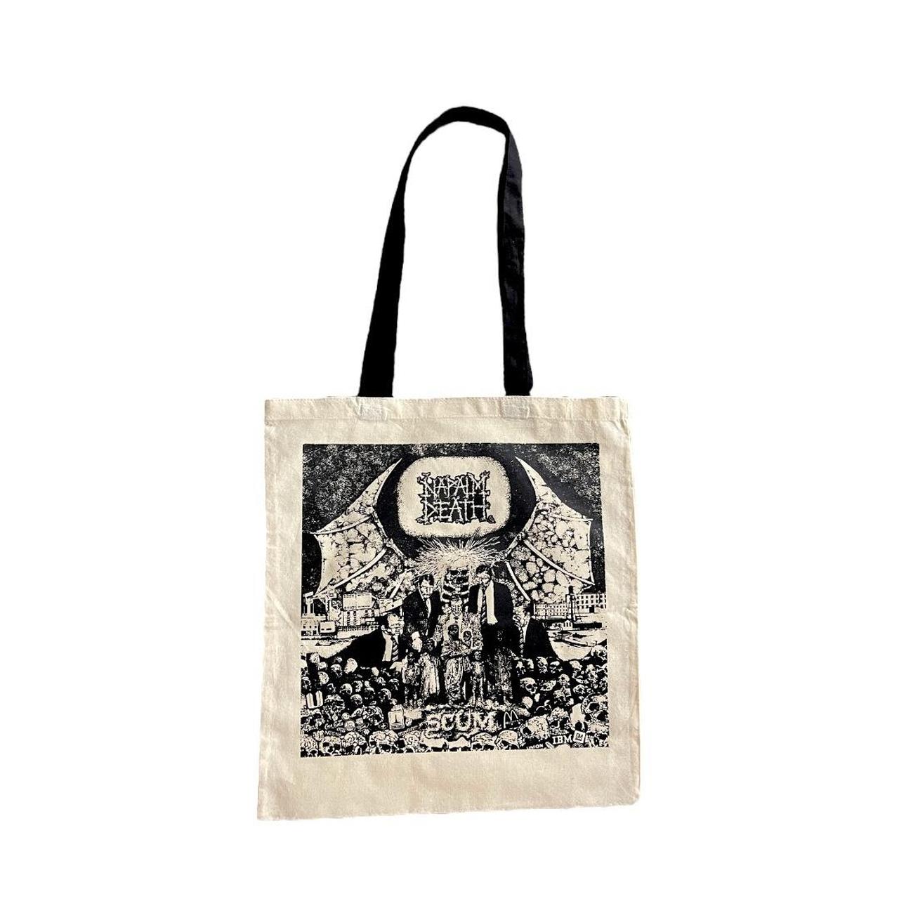 NAPALM DEATH TOTE BAG NATURAL/BLACK CANVAS MATERIAL - Depop