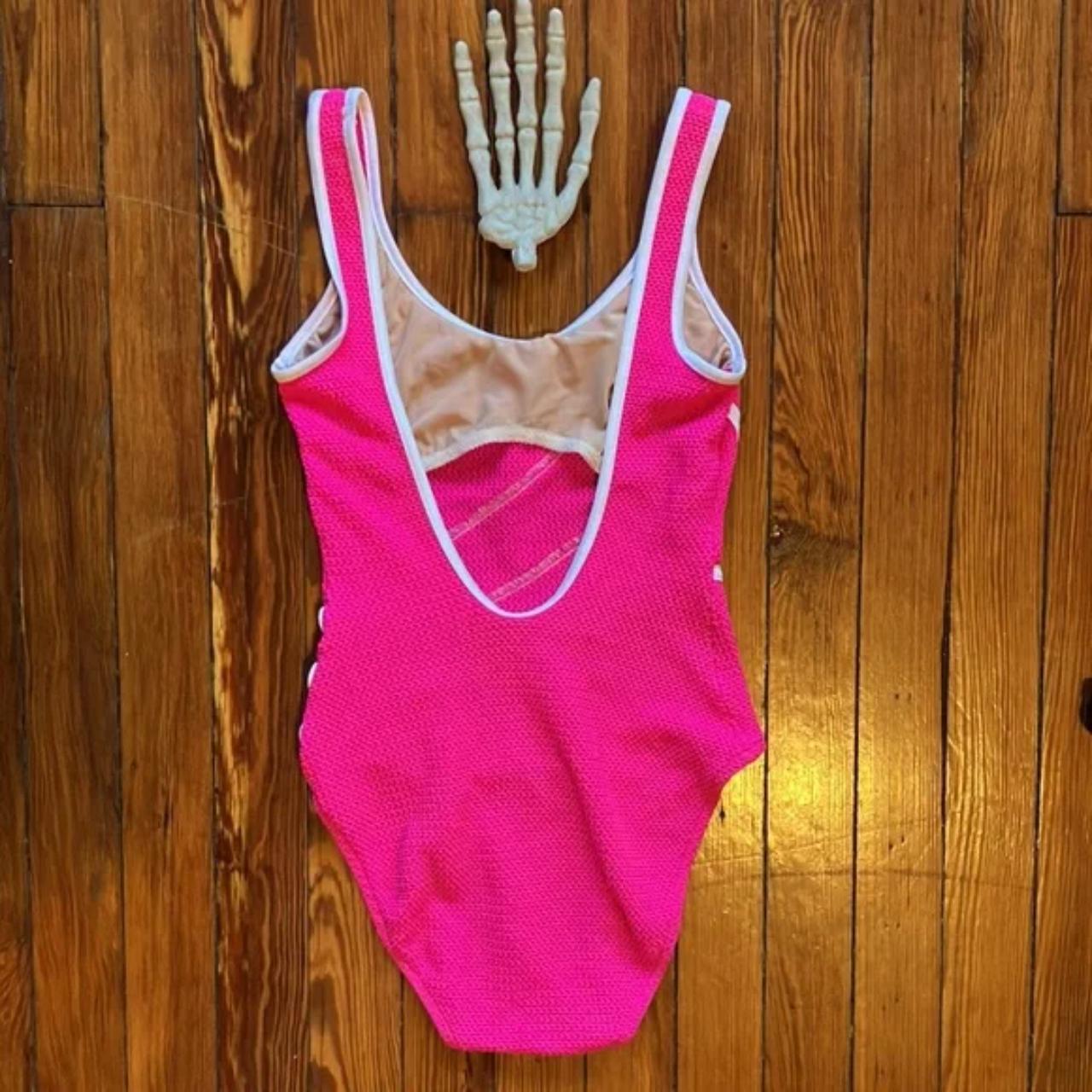 Vintage 80s Union Made Neon Pink & White One Piece... - Depop