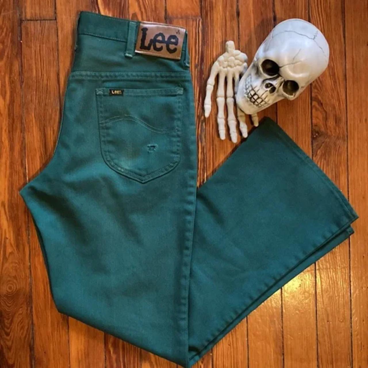 Vintage 70s Lee Polyester Jeans Green Made in U.S.A.... - Depop