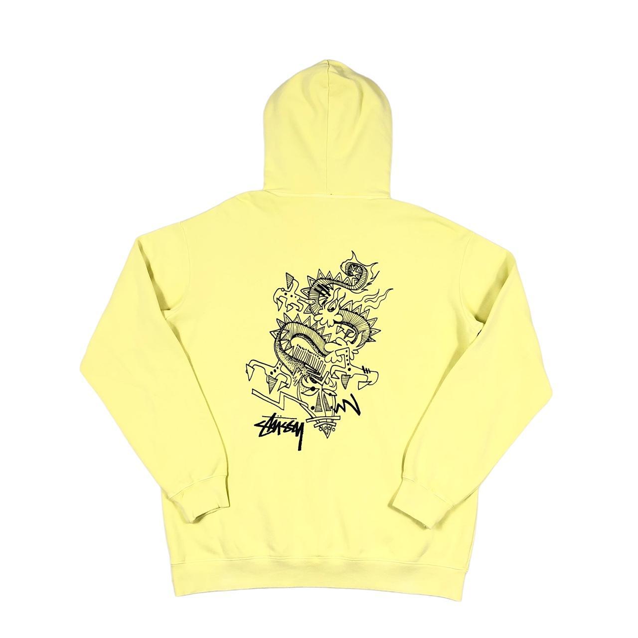 Stüssy Men's Cream and Yellow Hoodie Depop