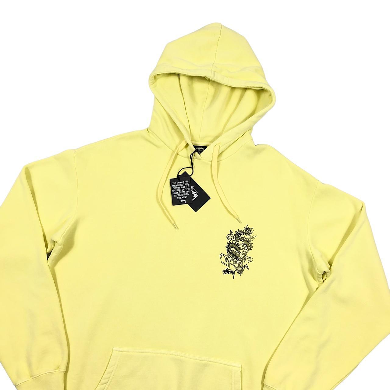 Stüssy Men's Cream and Yellow Hoodie Depop