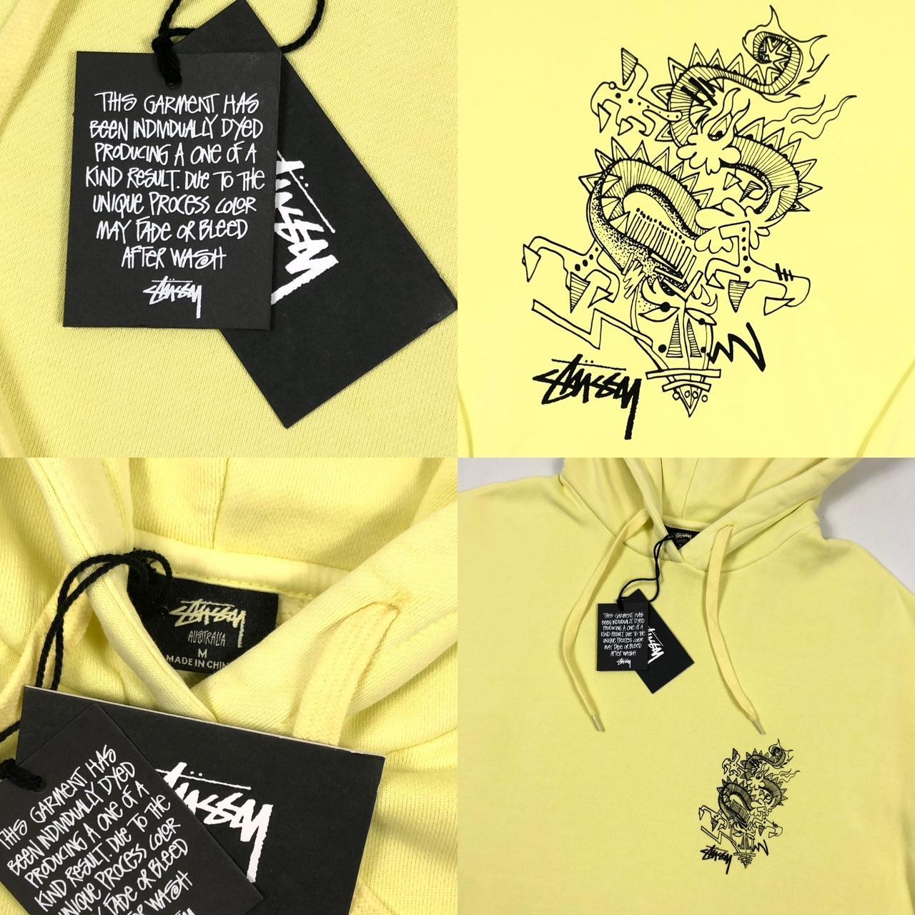 Stüssy Men's Cream and Yellow Hoodie Depop