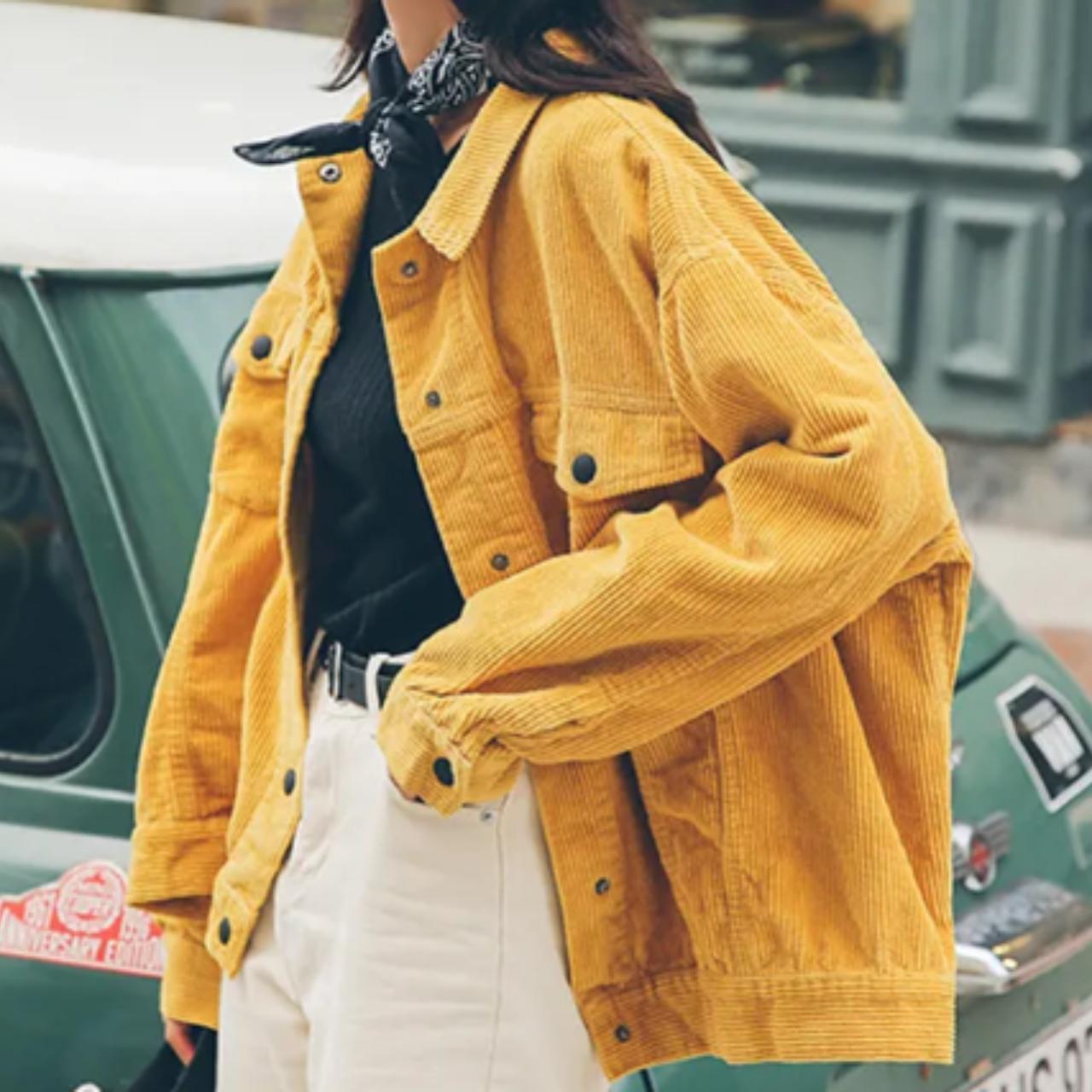 Yellow Corduroy Jacket Women Spring Bomber... Depop