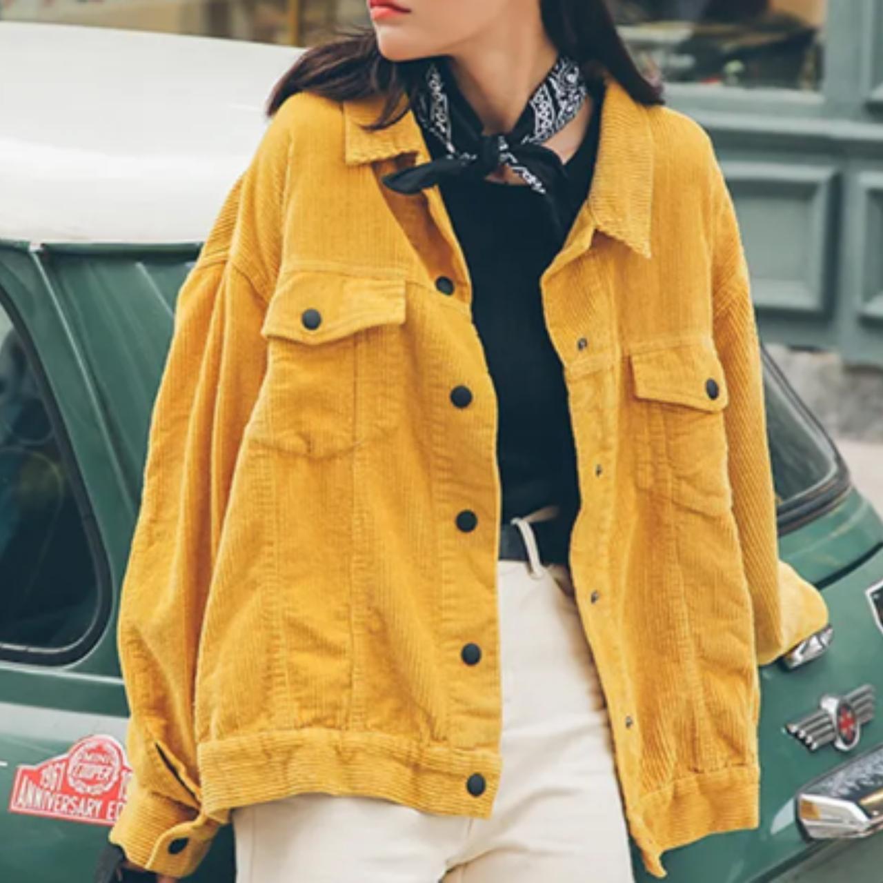Yellow Corduroy Jacket Women Spring Bomber... Depop