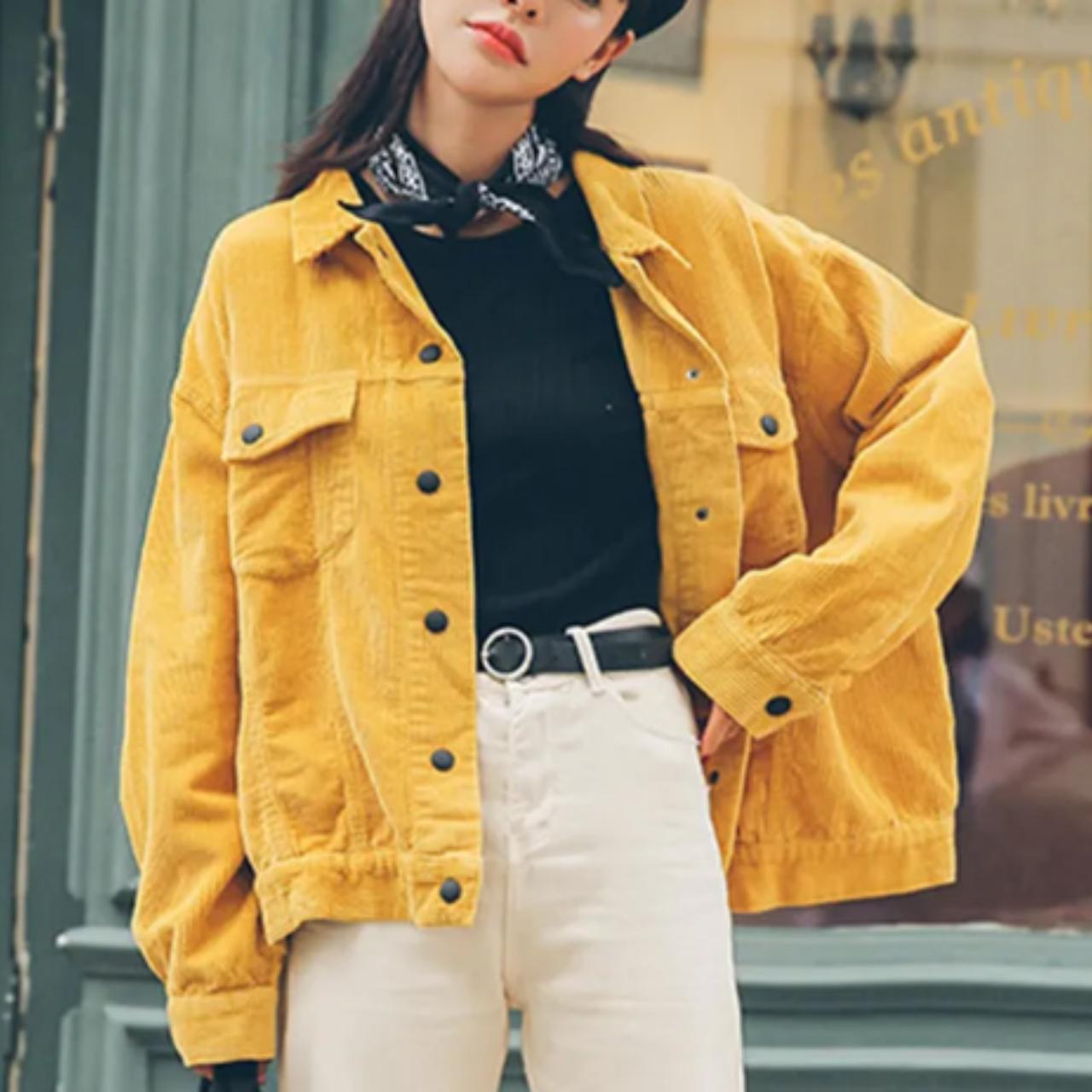 Yellow Corduroy Jacket Women Spring Bomber... Depop