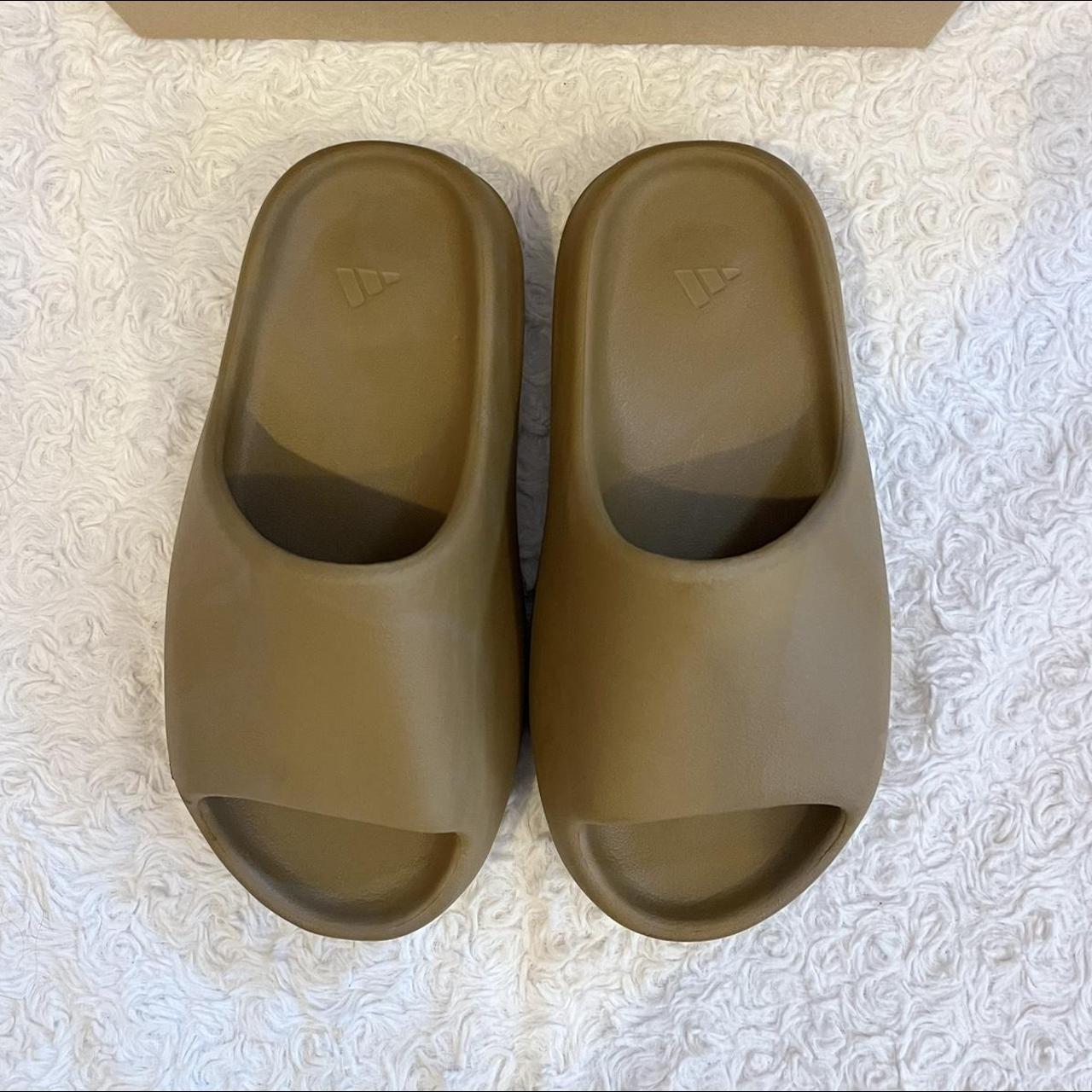 brown yeezy slides colorway: Ochre US mens 5 fits... - Depop