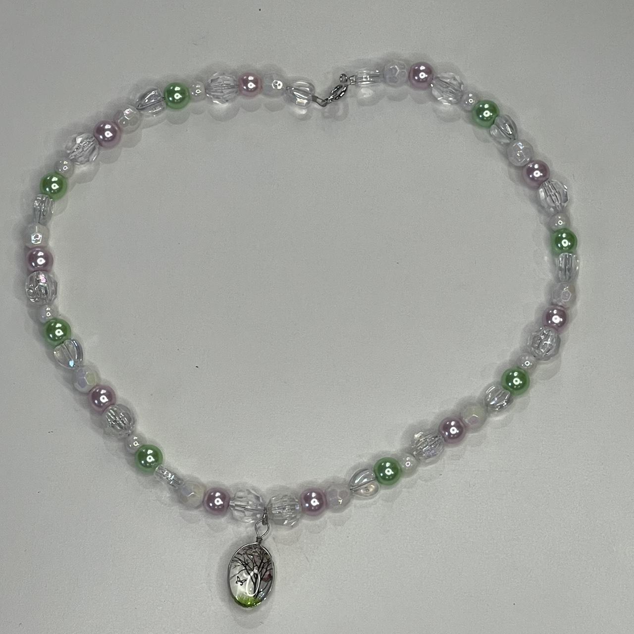 green, pink, and white coquette beaded pearl