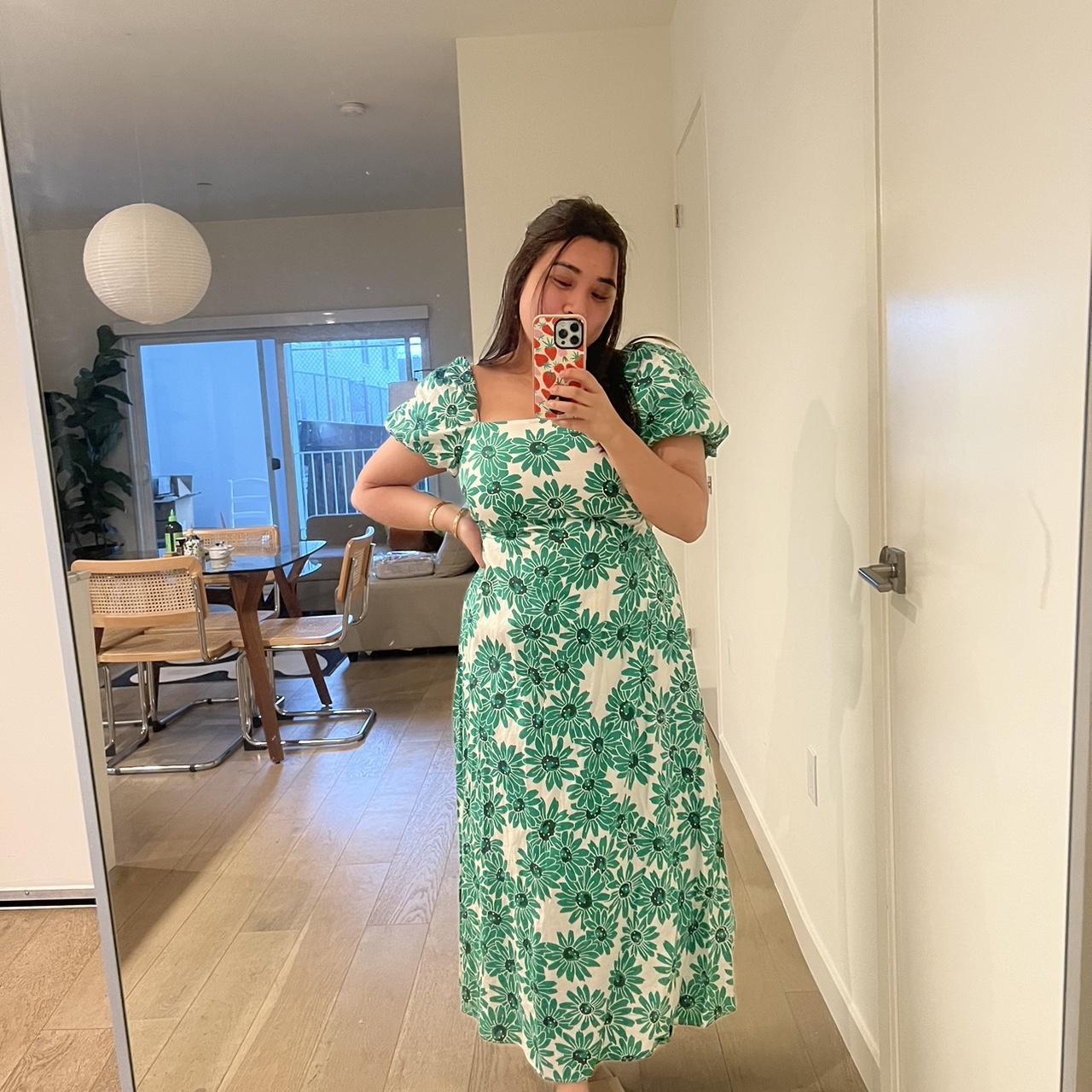 Mango Women's Green and Black Dress Depop