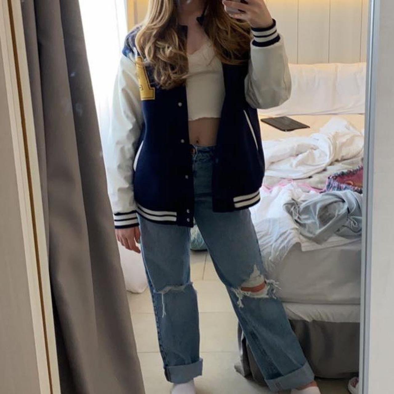 Navy dark blue varsity jacket - Depop