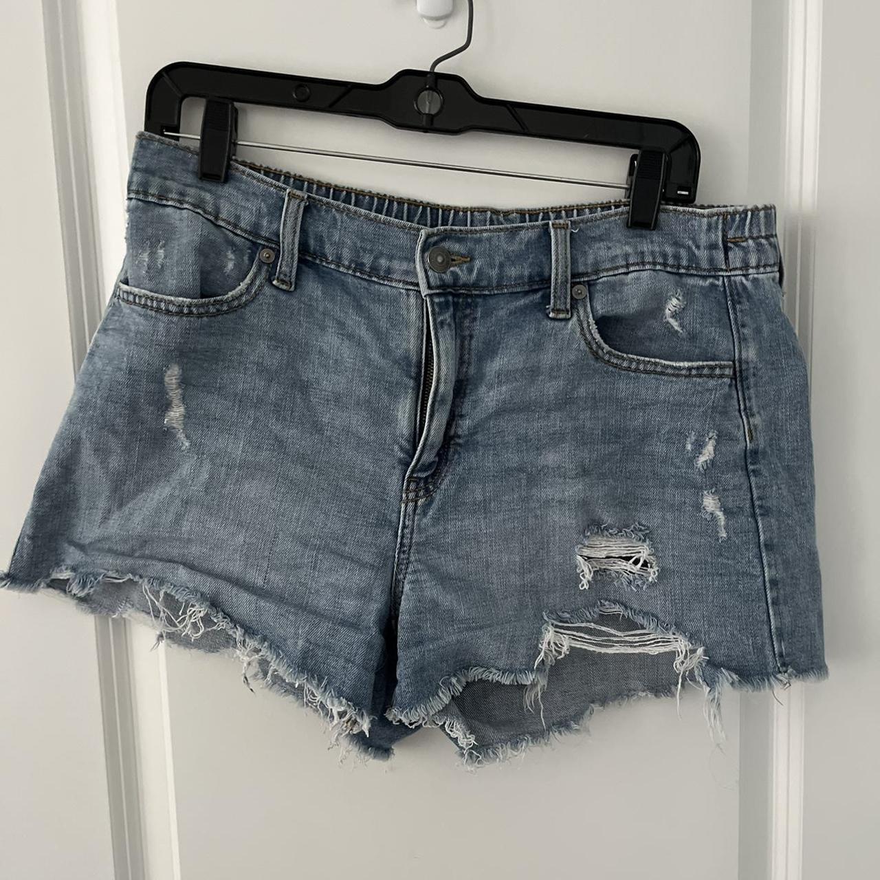 Aerie ripped denim shorts with stretch waist band... - Depop