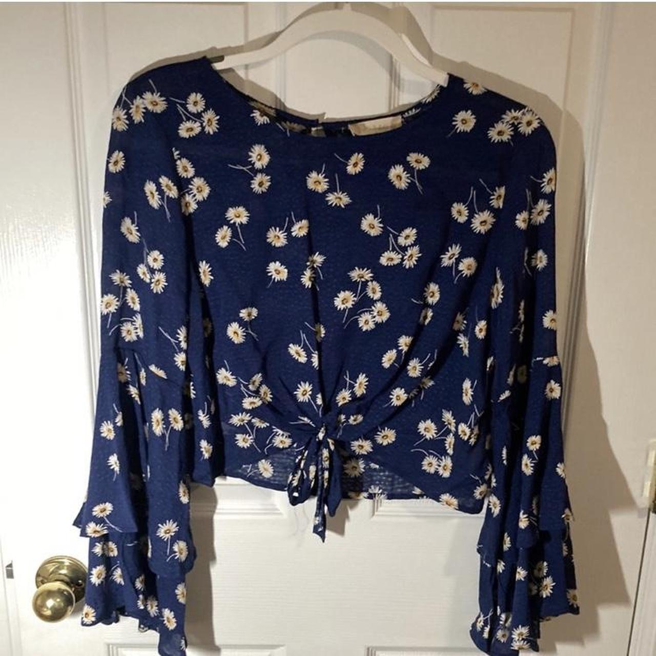 Blue Floral blouse from Altar’d State with tie in... - Depop