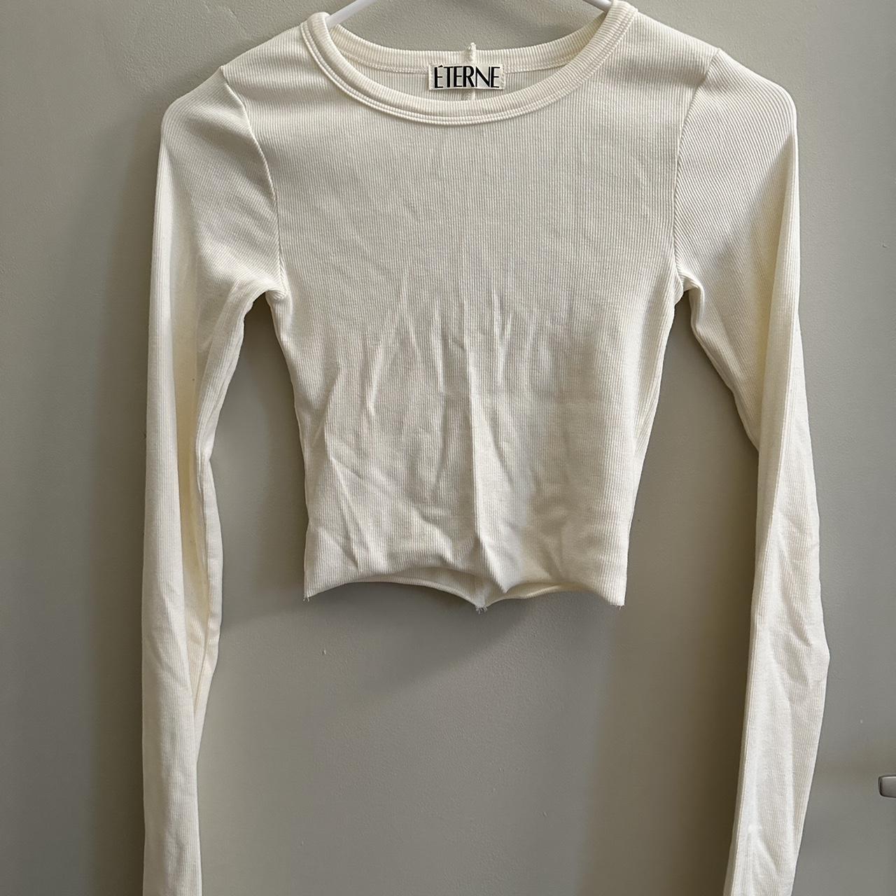 Cropped Long Sleeve Fitted Top Cream