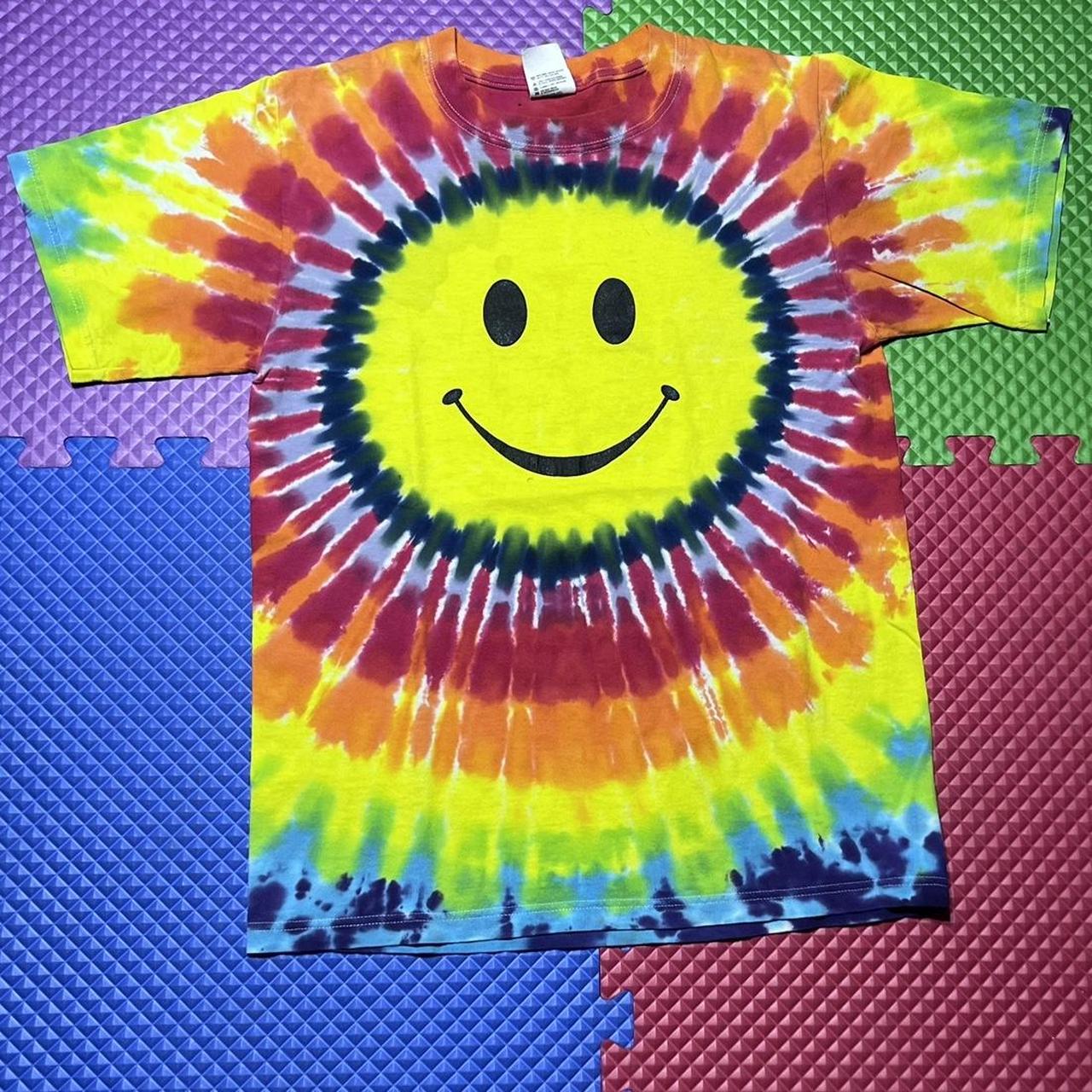 Vintage Smiley face Tie-Dye Tee Shirt Anvil🏷️ Size... - Depop