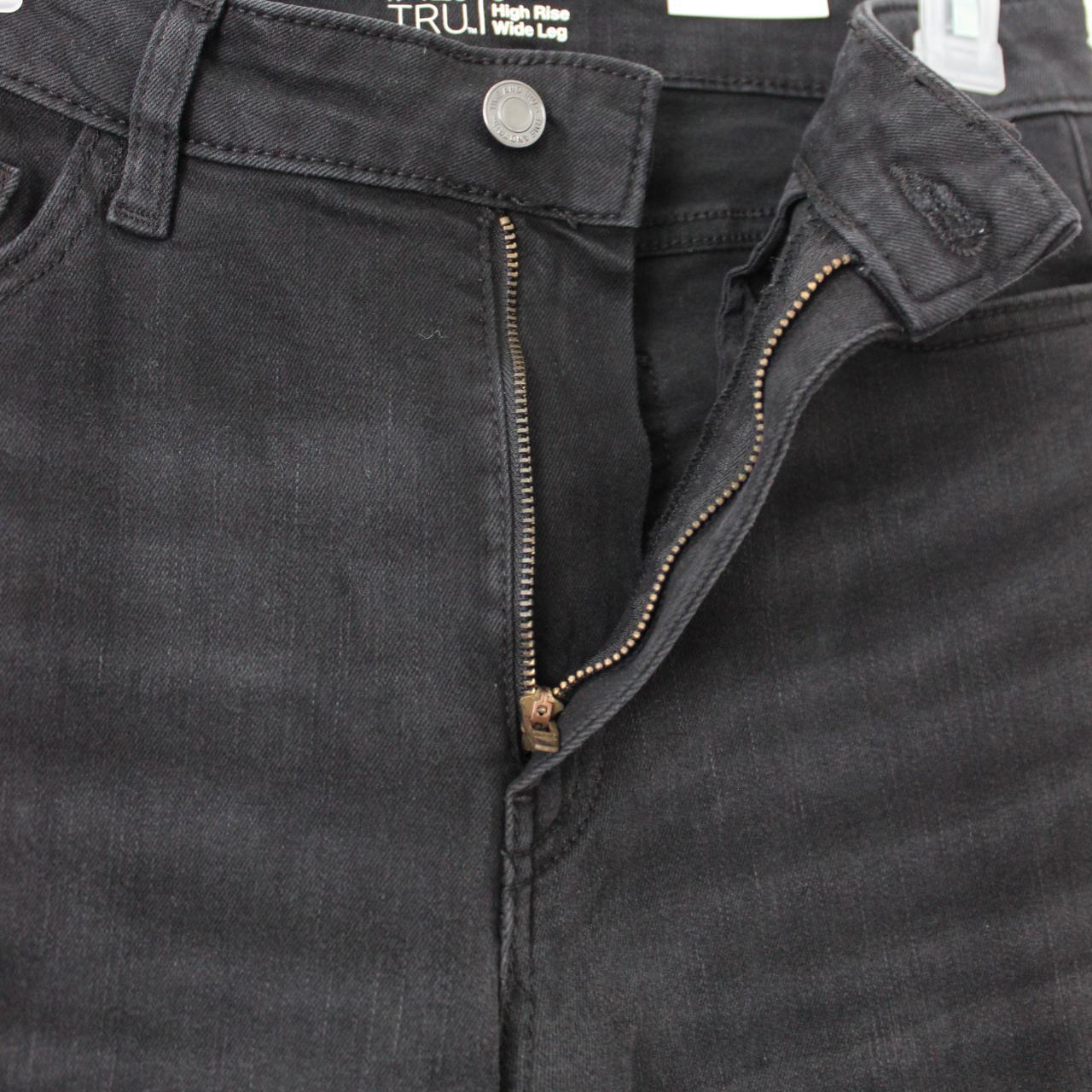 Time and Tru Women's Wide Leg Panel Jeans Dark Grey - Depop