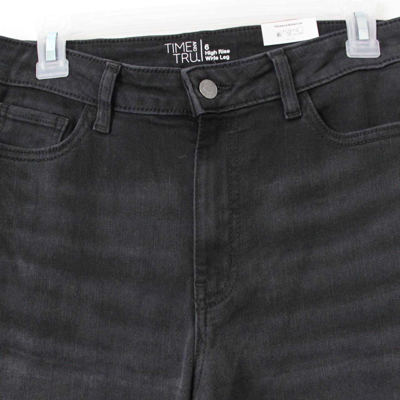 Time and Tru Women's Wide Leg Panel Jeans Dark Grey - Depop